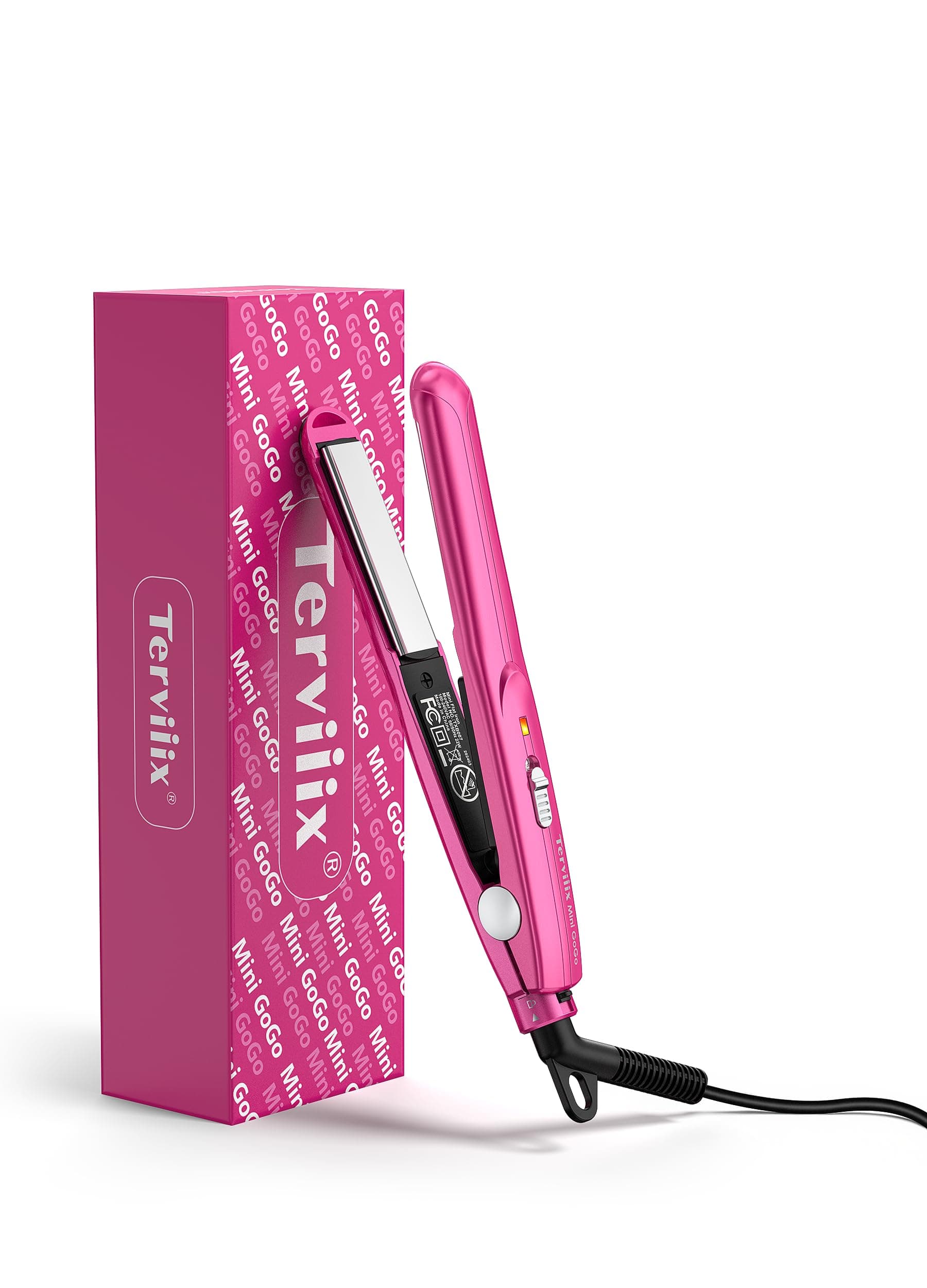 Mini Flat Iron for Bangs Short Hair Edges, 1/2 Inch Small Ceramic Hair Straightener and Curler 2-in-1, Travel Flat Iron with Dual Voltage, 430F Fast Heat, Pouch - Pink