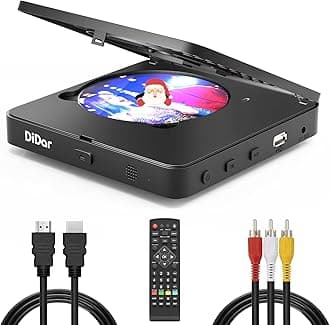 Super Mini Blu-ray HD DVD for TV, 1080P Blue-ray Home Theater, Portable with Remote Control + HDMI AV Cable + Built-in PAL/NTSC, Support USB Input