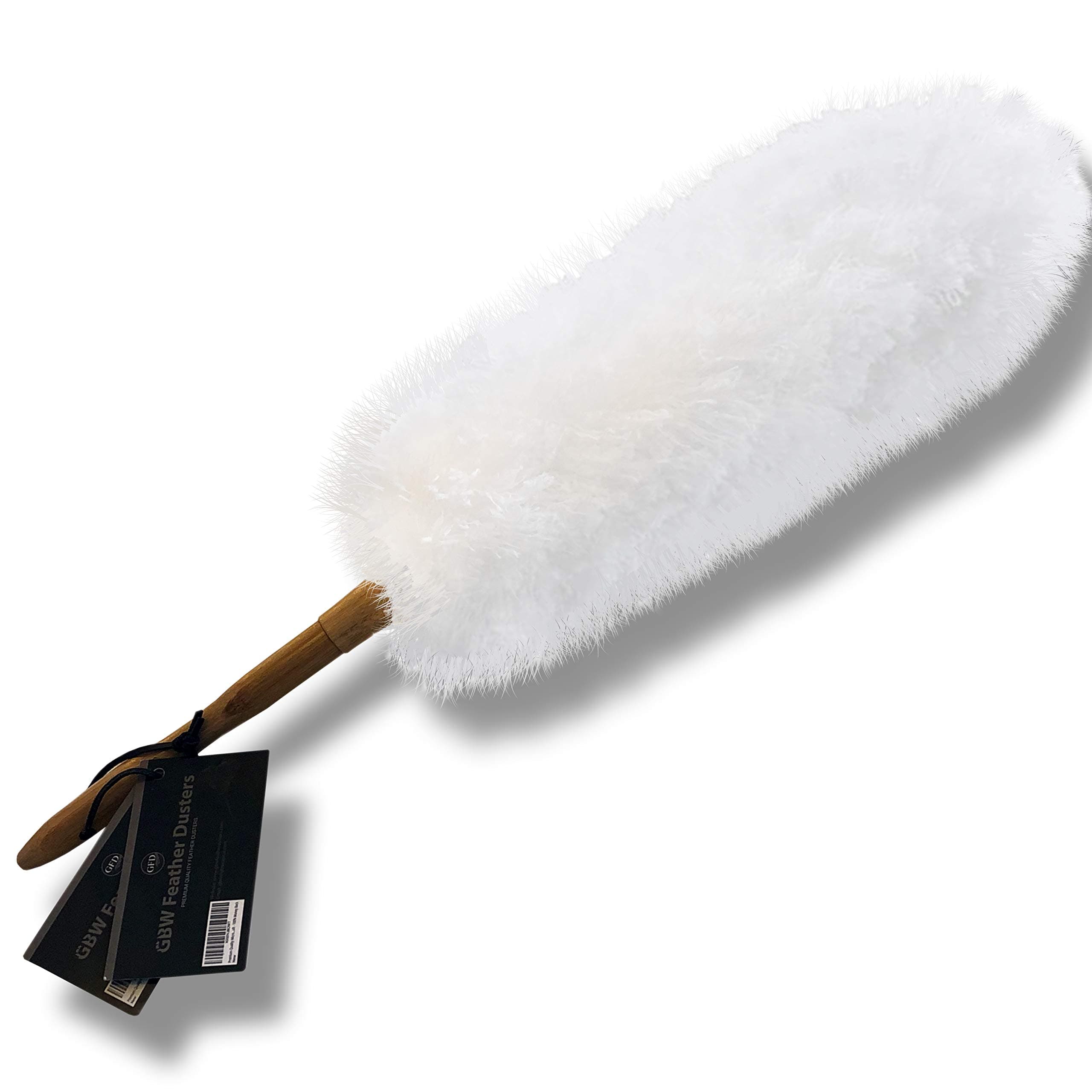 Premium Quality Microfibre Feather Duster 60cm (23") - Durable Ergonomic Bamboo Handle - Classic White Colour - Plush Ultra Soft - 100% Money Back (58 cm)