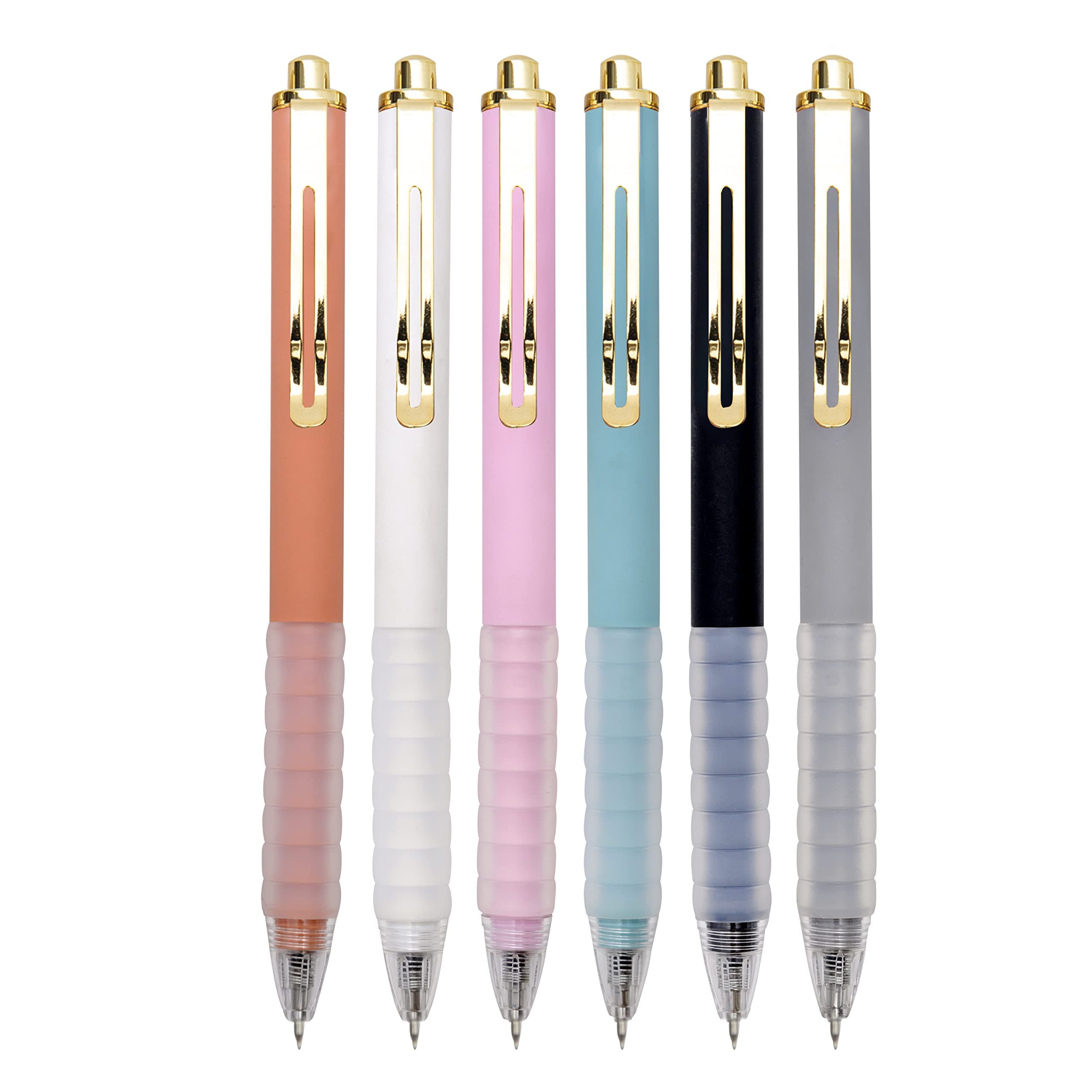 Linbsunne Ballpoint Pens Medium Point 1mm Black Ink Work Pen with Super Soft Grip Ball Point Pen for Men Women Retractable Office Pens (Gold Clip-6 count)