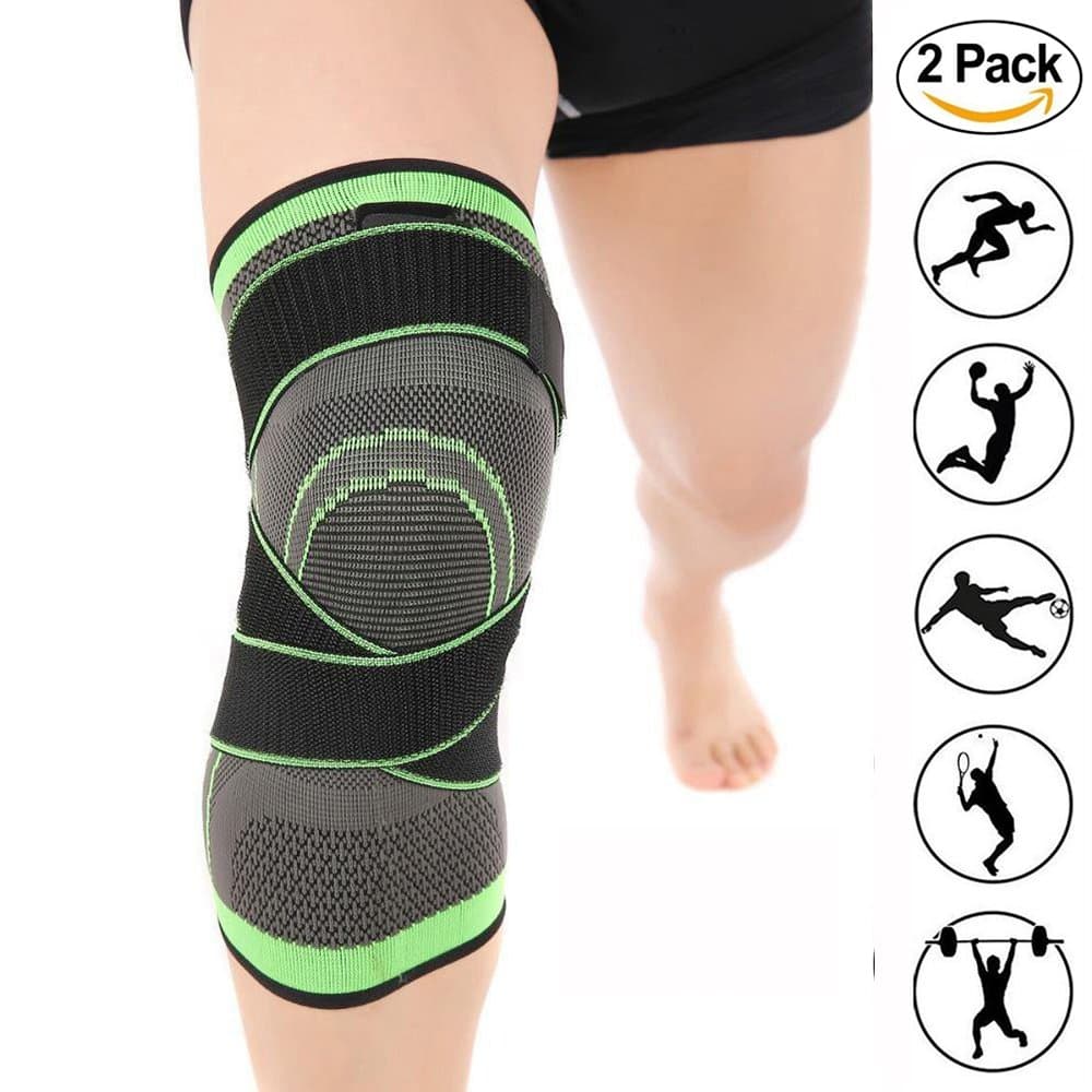 Sport Knee Brace Compression Breathable Wrap Support Elastic Knee Sleeve 2 Packs with Adjustable Strap for Exercise, Pain Relief, Meniscus Tear, Arthritis, Quick Recovery by Lokep