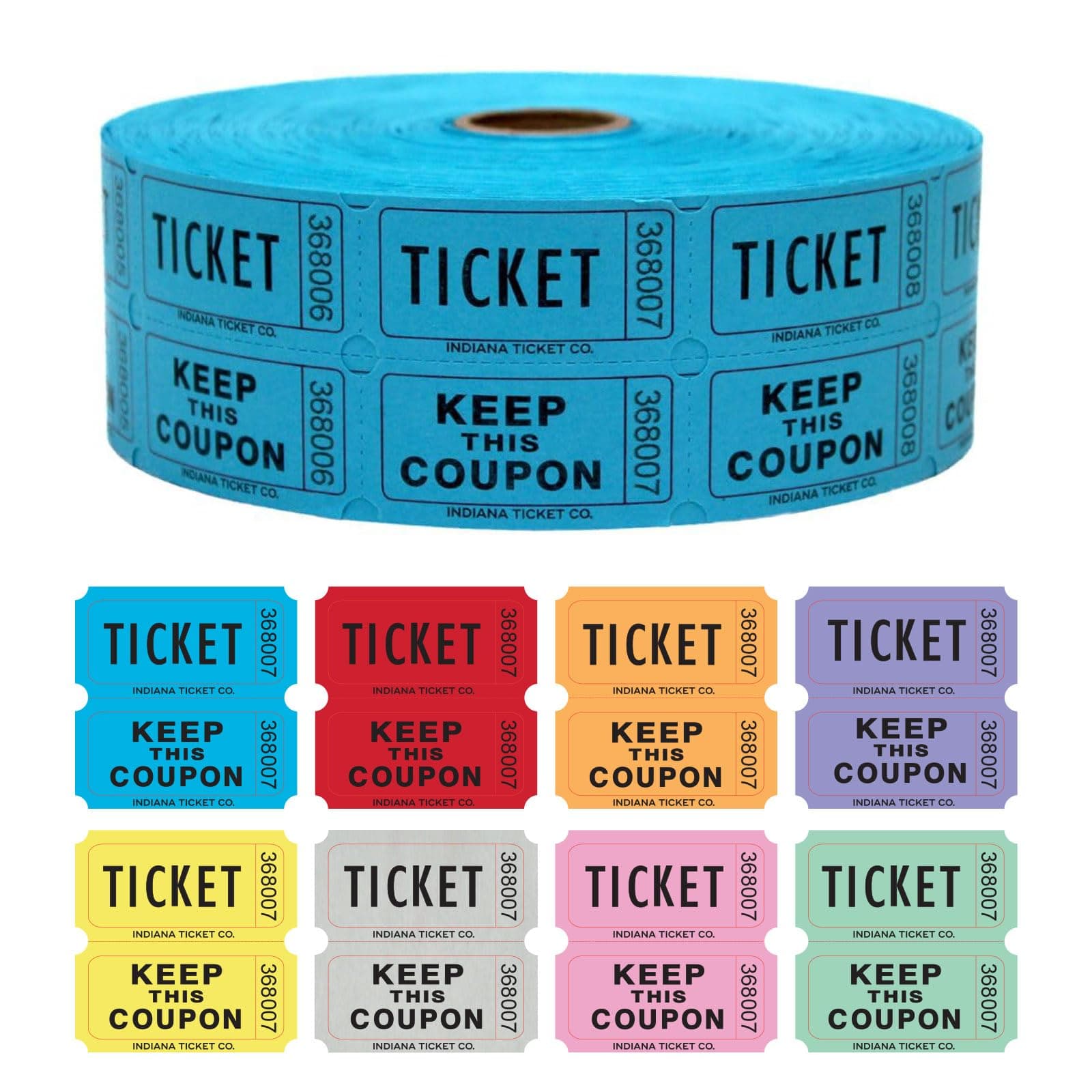 2000 Count Double Blue Raffle Tickets Roll - Tickets for Fundraisers, Carnivals, Door Prizes, 50/50 Drawings, Food & Drink, Events, Classroom Rewards - 1 of 8 Colors - Made in USA