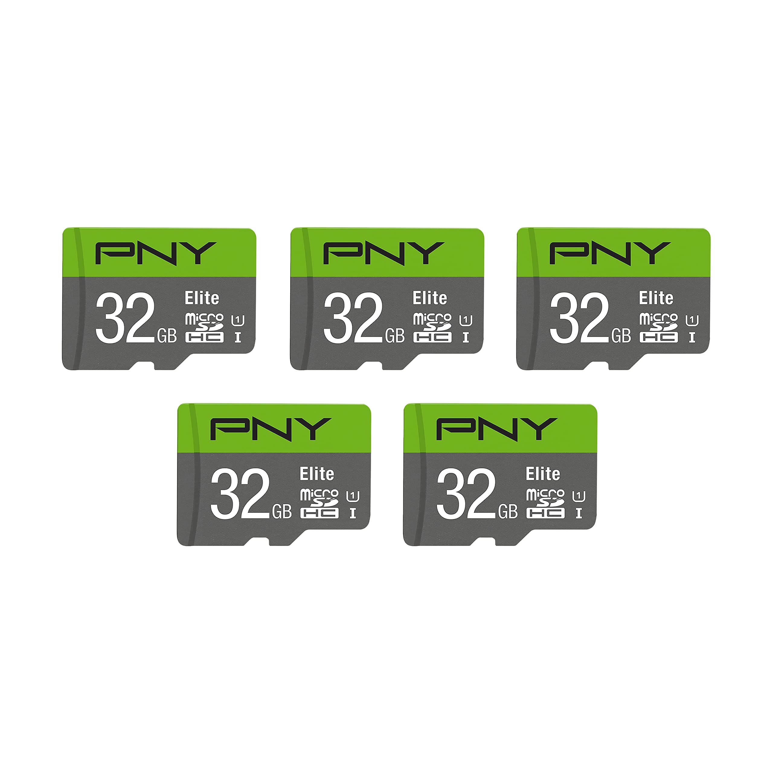 PNY 32GB Elite Class 10 U1 microSDHC Flash Memory Card - 100MB/s, Full HD, UHS-I, Micro SD, 5 Count (Pack of 1)