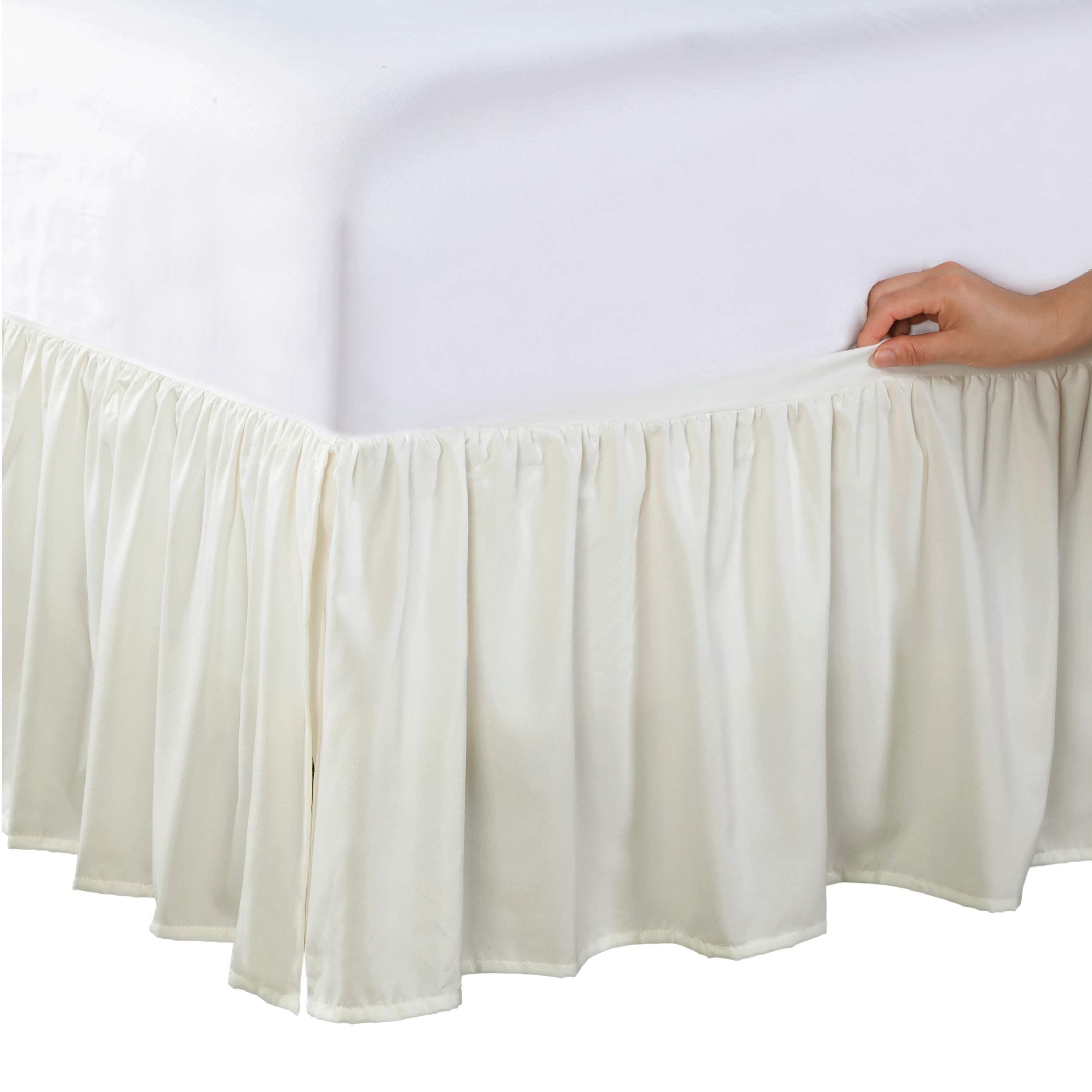 Bed Maker’s Never Lift Your Mattress Microfiber Wrap-Around Bed Skirt, Gathered Ruffled Style, Classic 14 Inch Drop Length, Full, Ivory