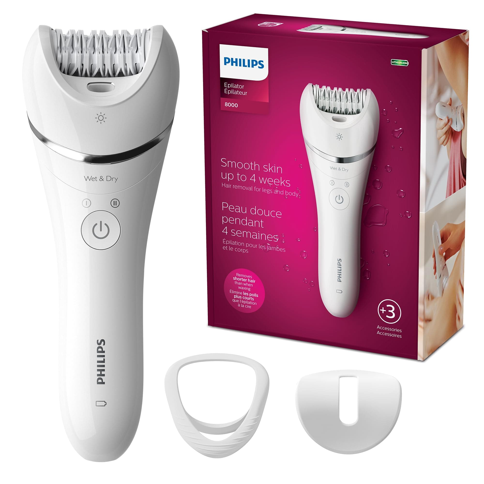 Philips Epilator Series 8000 for Women, with 3 Accessories, BRE700/04