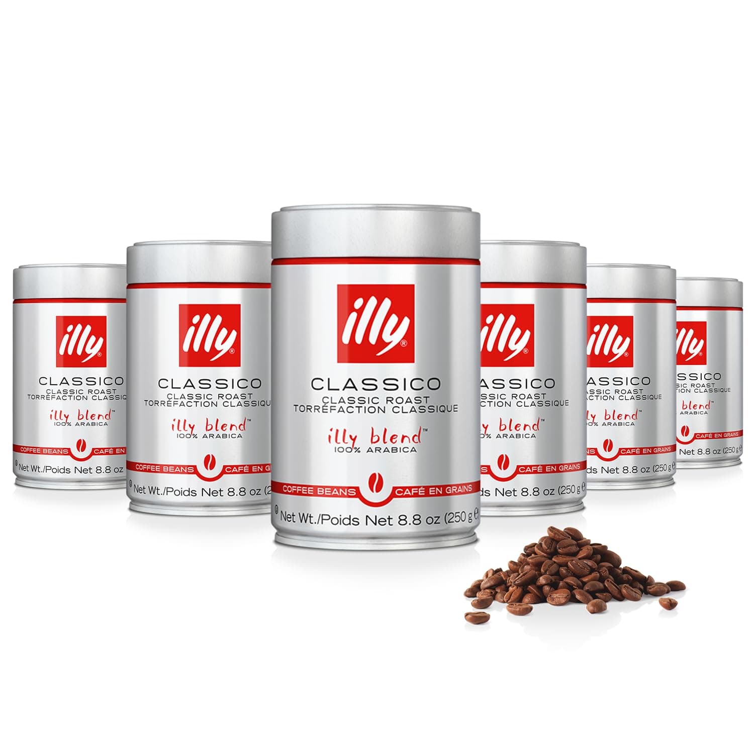 illyClassico Whole Bean Coffee Classic Medium Roast with Delicate Notes of Caramel 100% Arabica Coffee International Version 8.8 oz (Pack of 6)