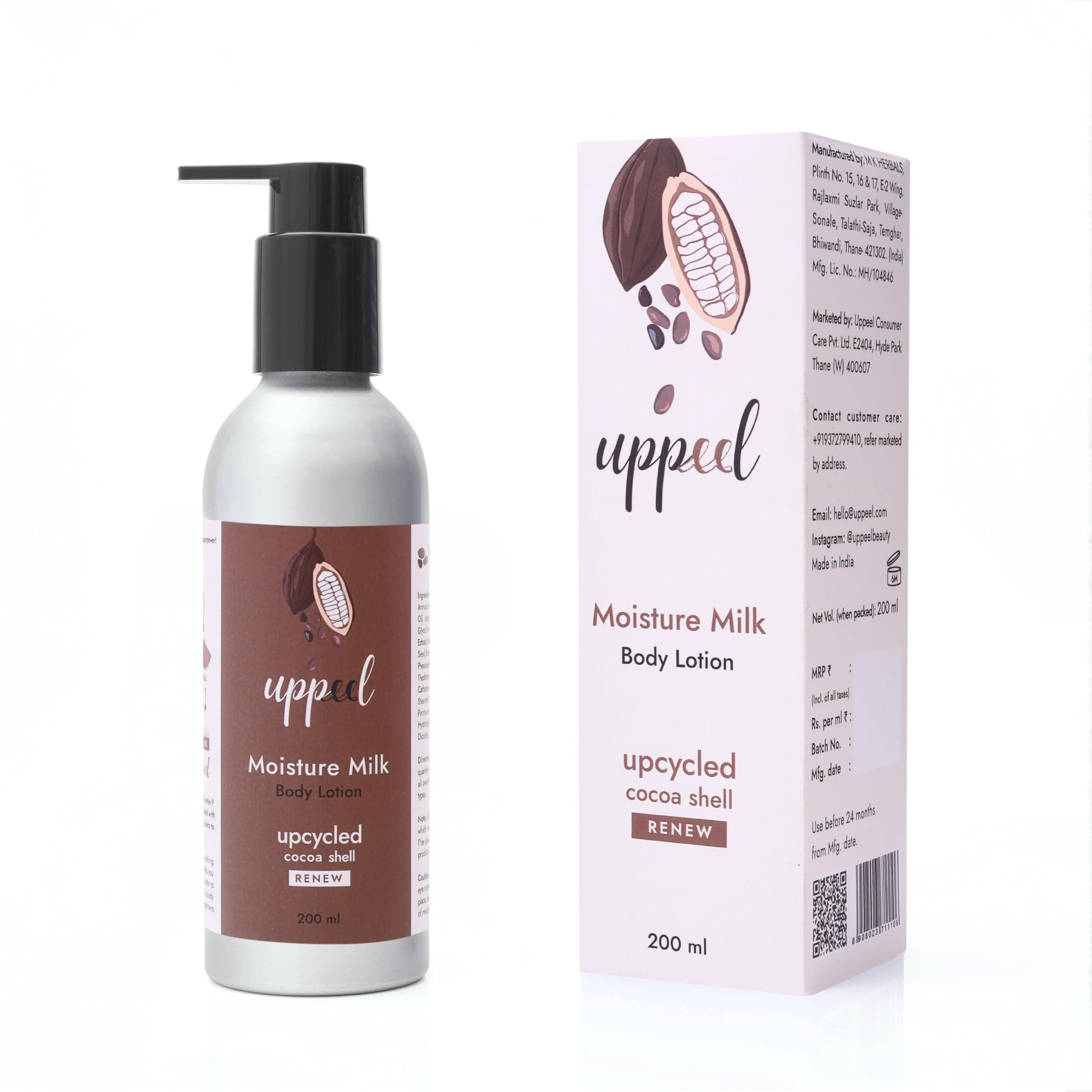 Uppeel Cocoa Shell Bio-Active Body Lotion 200 ml | Upcycled Cocoa Milk Moisturizer for Renewed, Firm & Lifted Skin | Fragrance | Skincare - Nourishment - Anti-Aging | Hand & Body - Women & Men