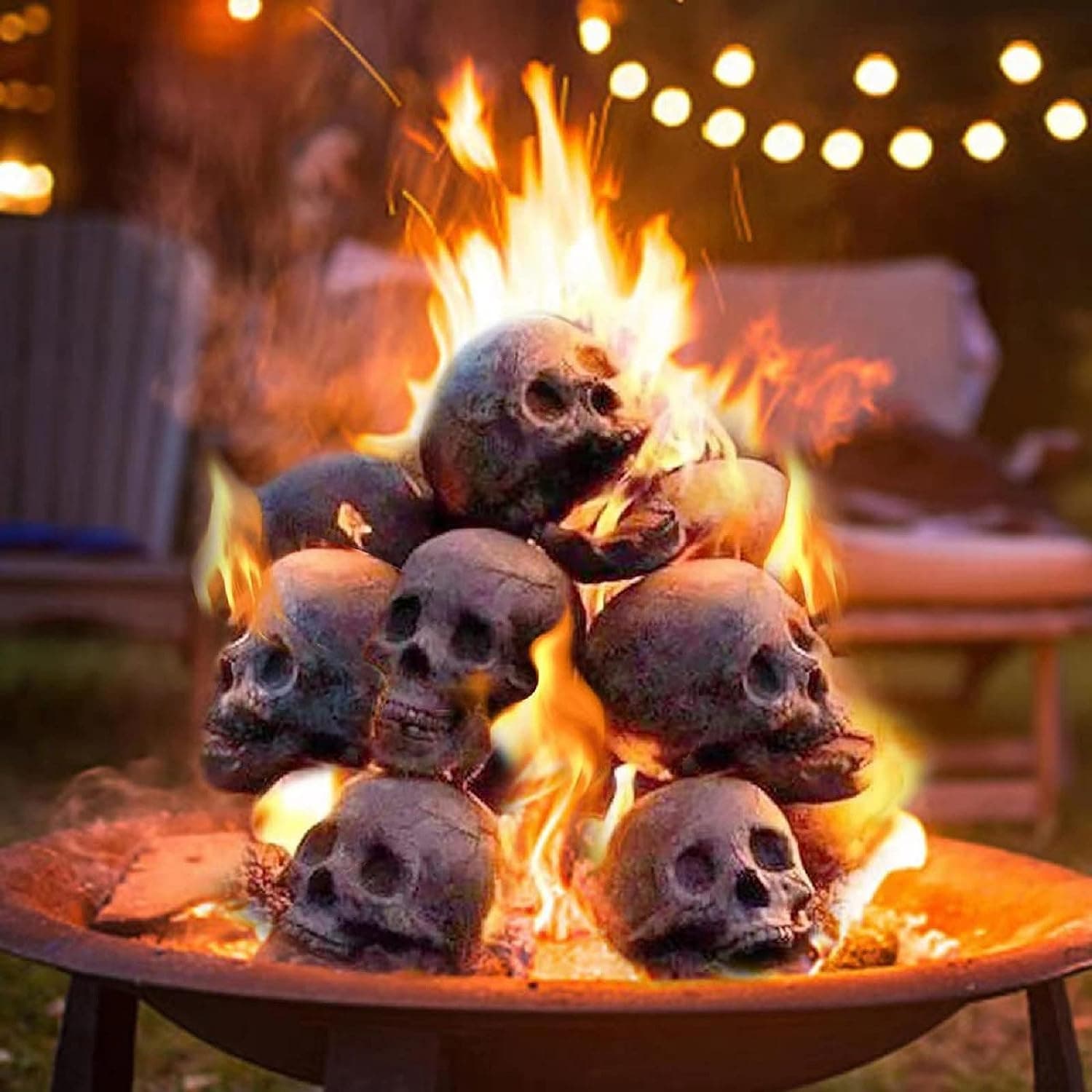 VUCATIN Halloween Human Skull Fire Pit Ceramic Decoration - Reusable Firepit Log for Party, BBQ, Bonfire, Campfire, Fireplaces (1PCS-Fire)