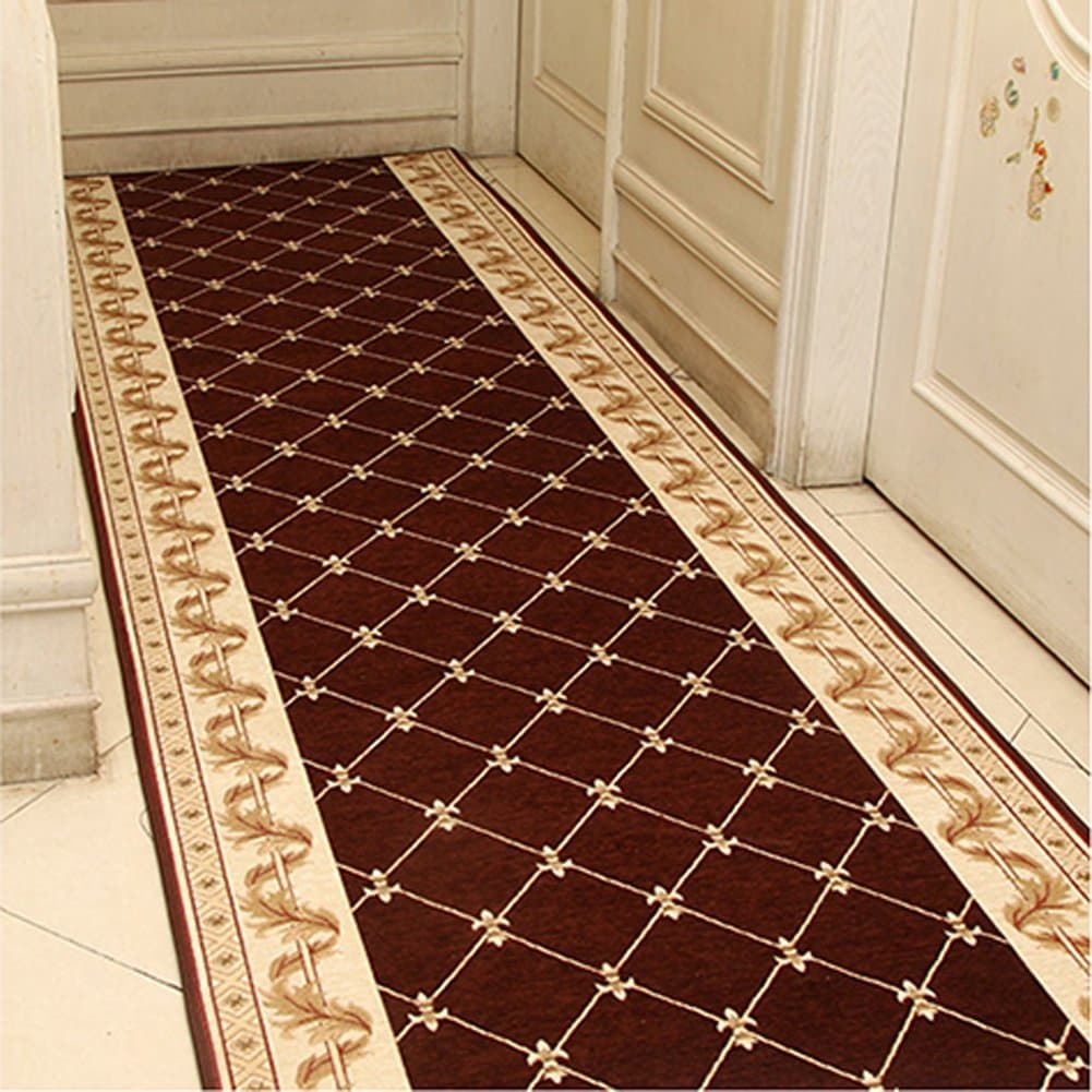 KEYAMA Acrylic Custom Sizes Brown Grid 4ft Width Hallway Stair Runner Non-Slip Hall Runner Stair Area Rug Carpet Stair treads-Purchase by The Linear Foot 222