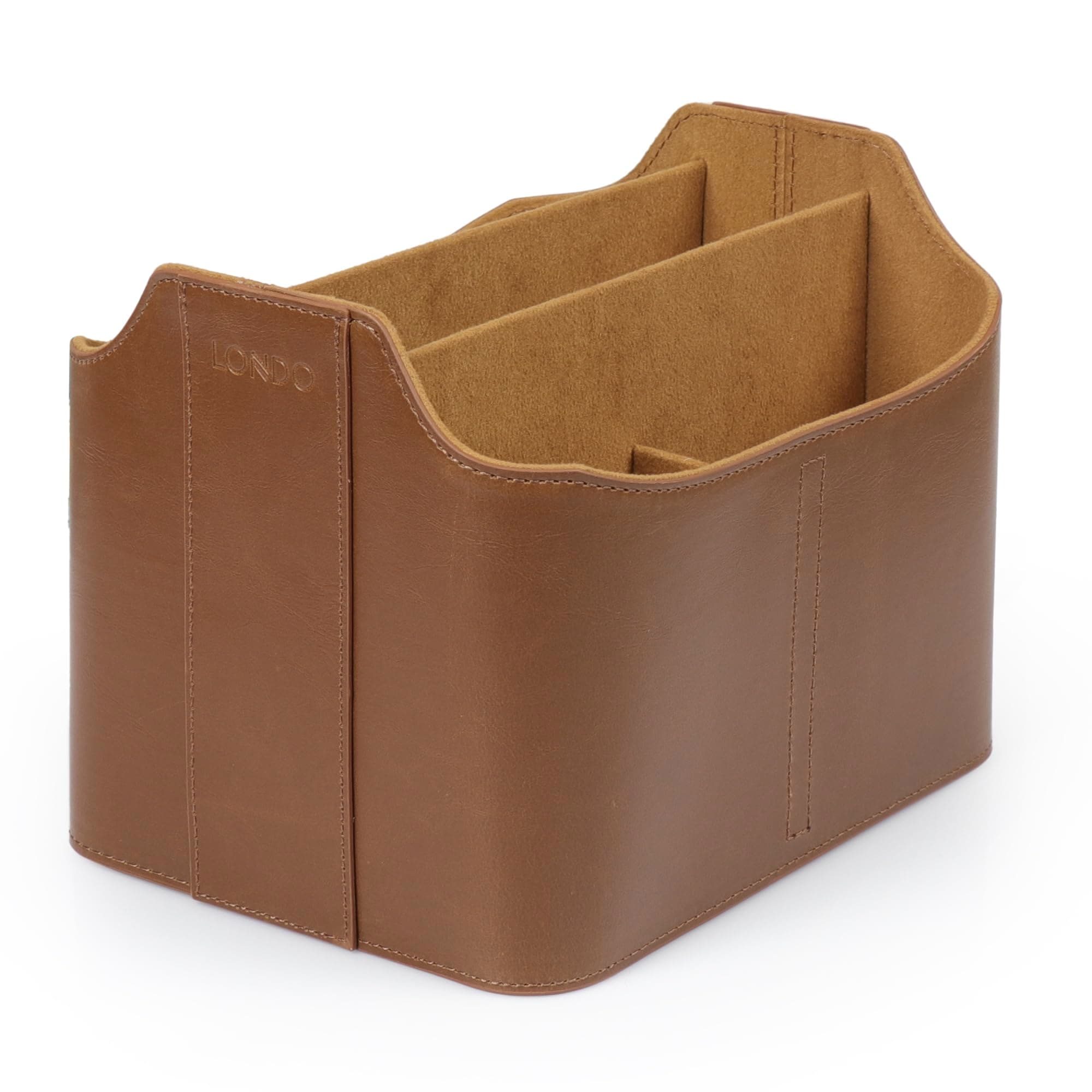 Londo PU Leather Remote Control Holder, Office Supplies Desk Organizer with Tablet Slot, Makeup Brush and Utensils Cube, Large Capacity Desk Caddy With 5 Compartments