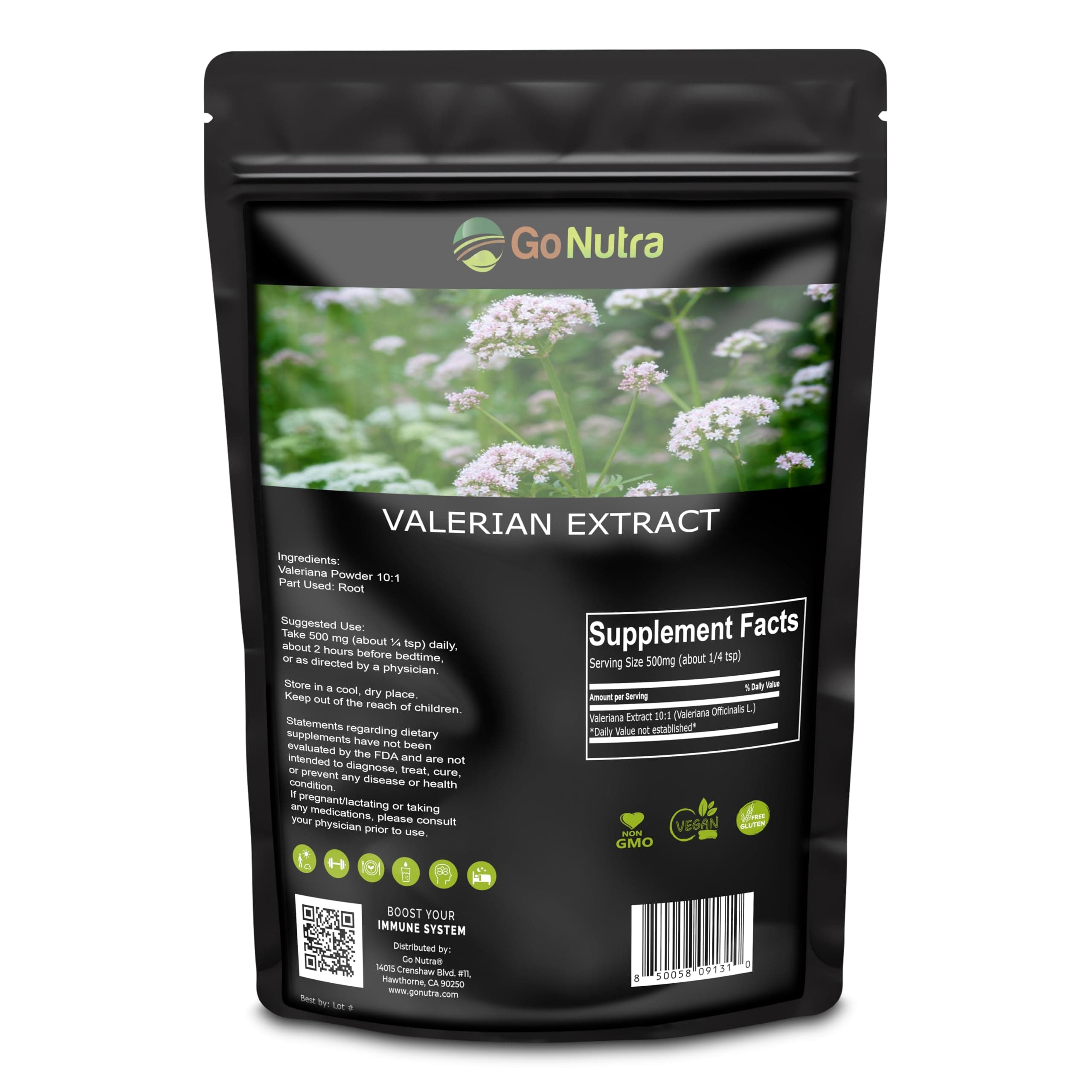 Go Nutra Valerian Root Extract Powder | 10:1 Extra Strength Valeriana Officinalis | Herbal Valerian Root Powder, No Fillers, Vegan, Non-GMO, Gluten-Free | 8 oz