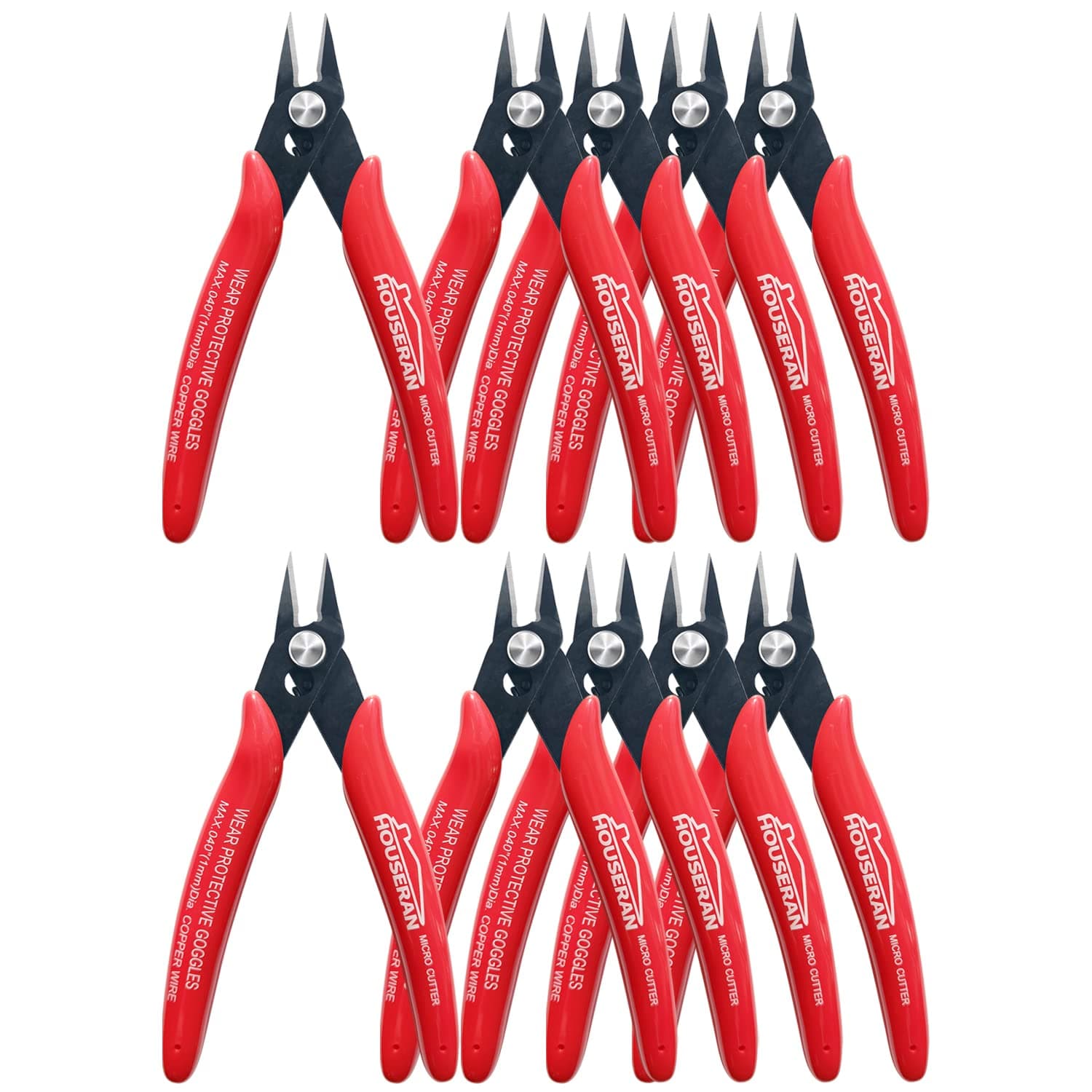 170 Wire Cutters, 10 Pack, 5 Inch Micro Flush Cutter, Small Wire Cutters Spring Loaded Cutting Pliers, Side Cutters, Diagoanl Cutters for Jewelry Making, Models