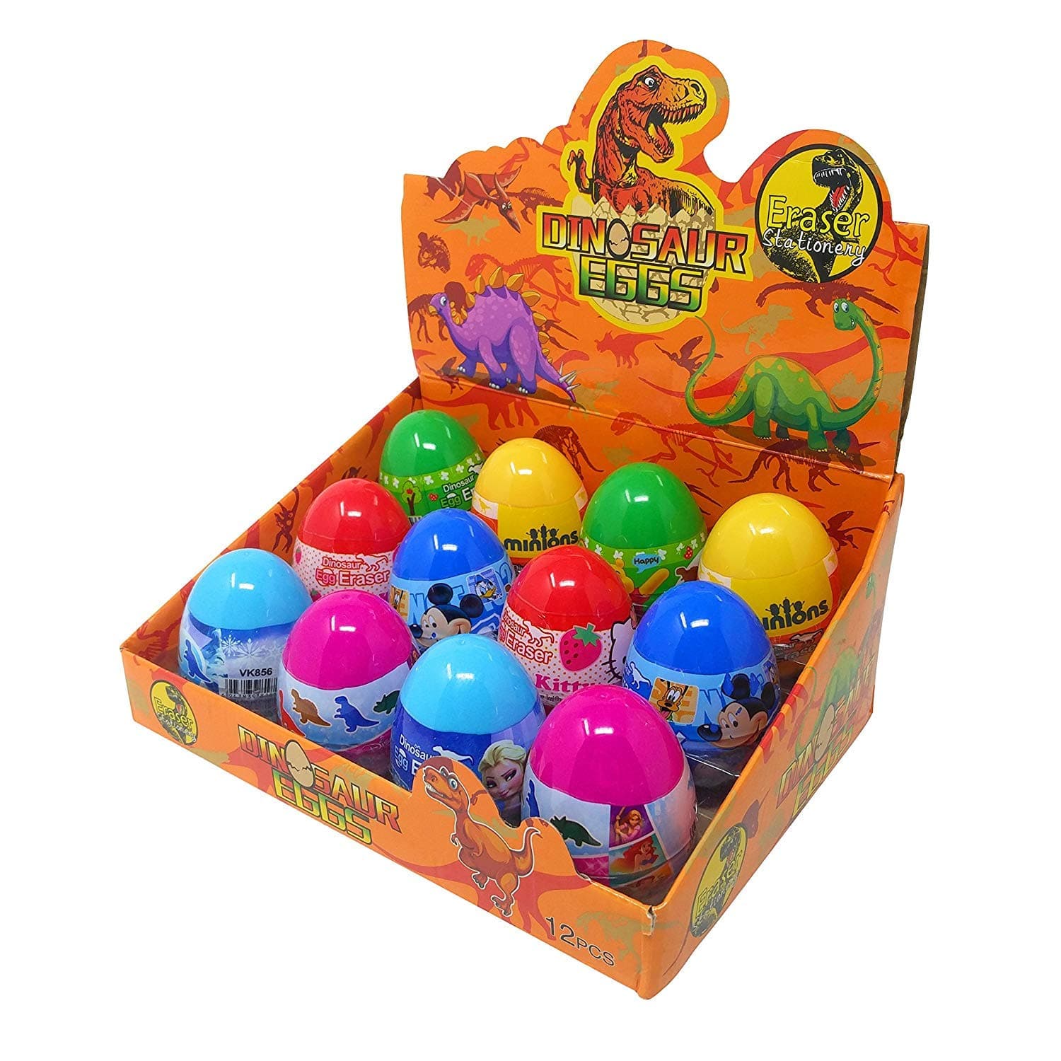 Jiada Dinosaur Shape Erasers in Carton Print Plastic Egg - Pack of 12 Birthday Return Gifts Party Favor - Assorted Colours