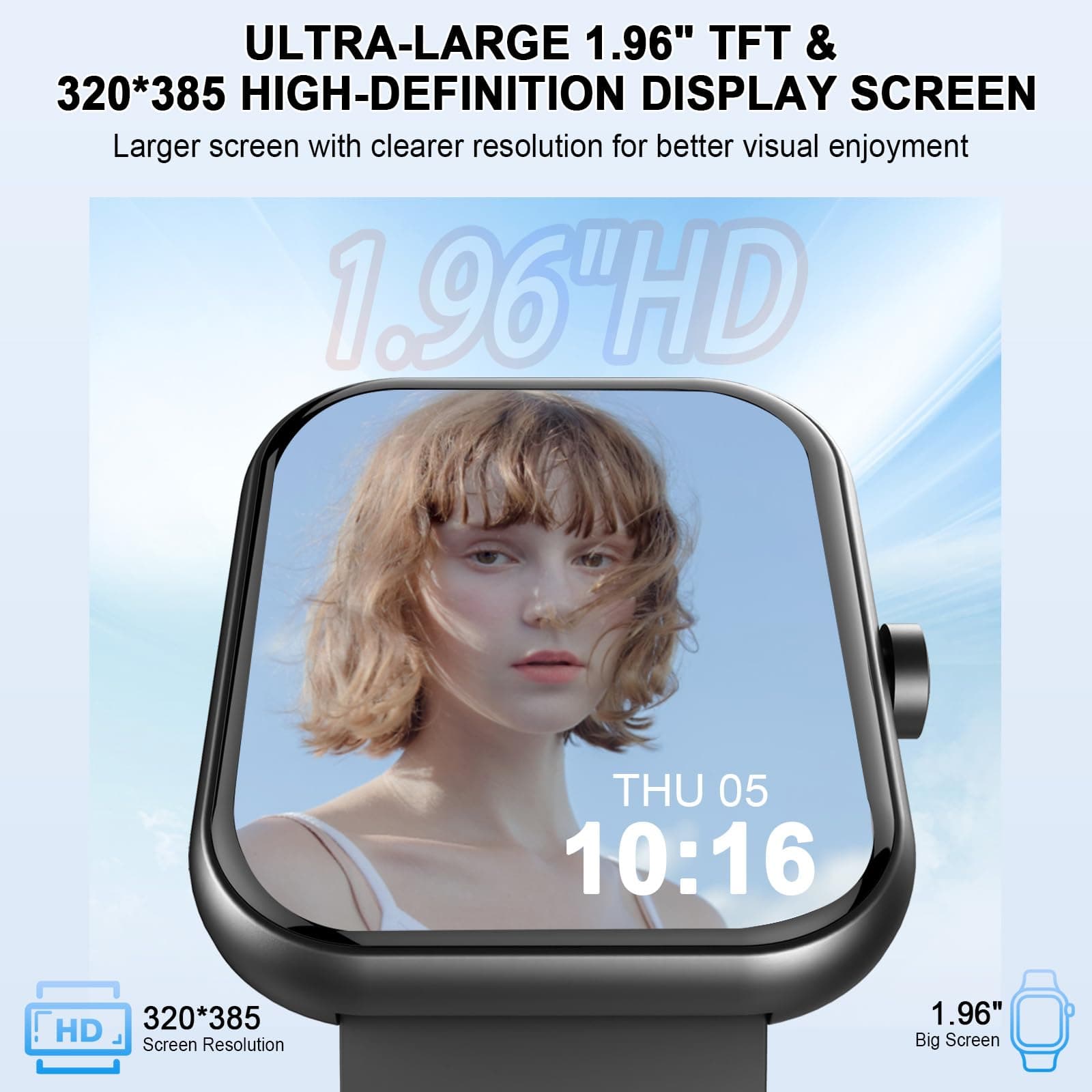 Smart Watch (Answer/Make Calls), 1.96" HD Screen SmartWatch for Men Women 113+ Sport Modes, Fitness Activity Tracker Heart Rate/Sleep Monitor/Pedometer, IP68 Waterproof, Smart Watches for Android iOS