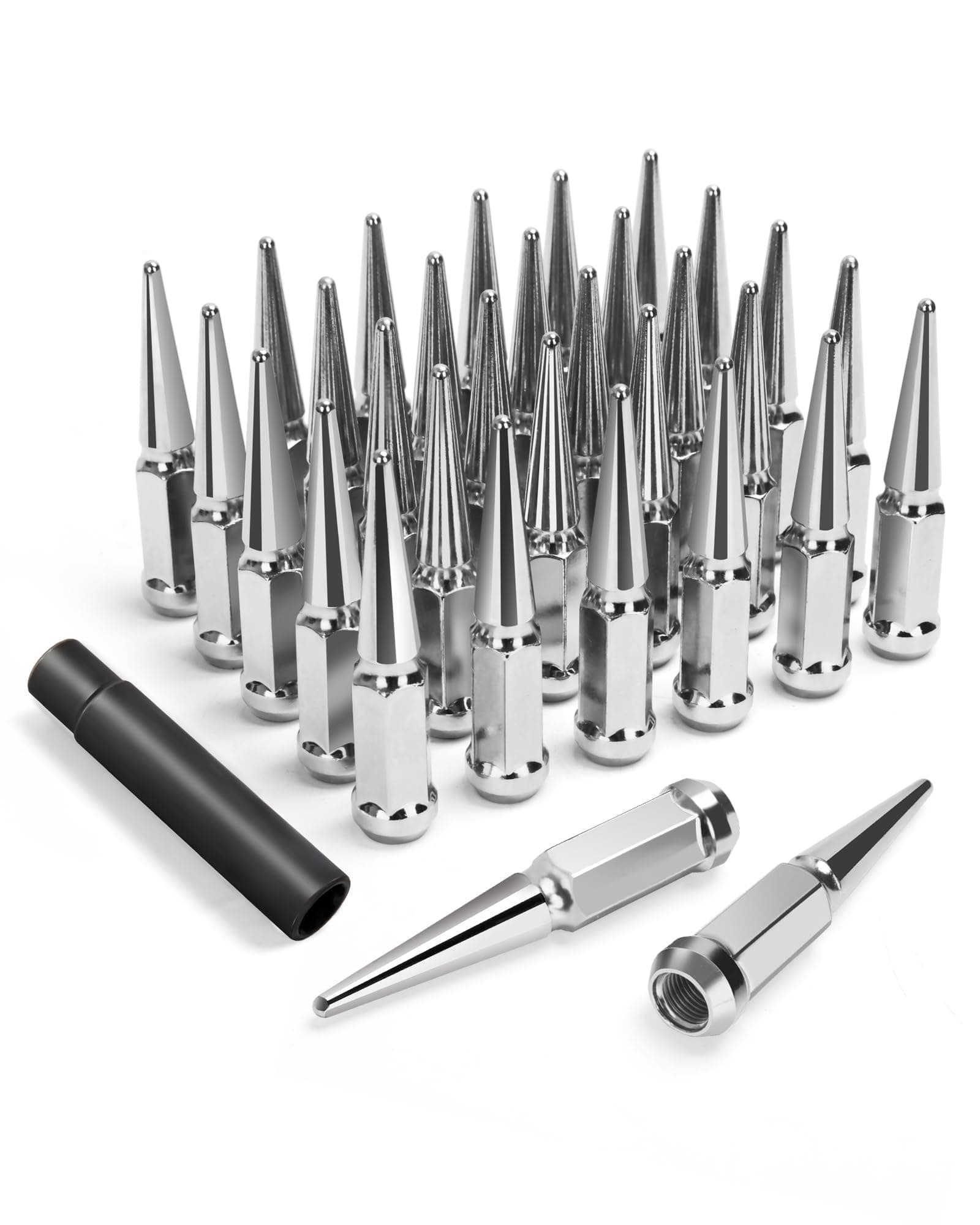 9/16-18 Spike Lug Nuts for 1994-2011 Dodge Ram 2500 3500, 2002-2010 Ram 1500, 1988-1997 Ford F250 F350, 2004-2009 Durango, 32PCS Spiked Lug Nuts 9/16-18 Chrome with Socket Key for Aftermarket Wheel
