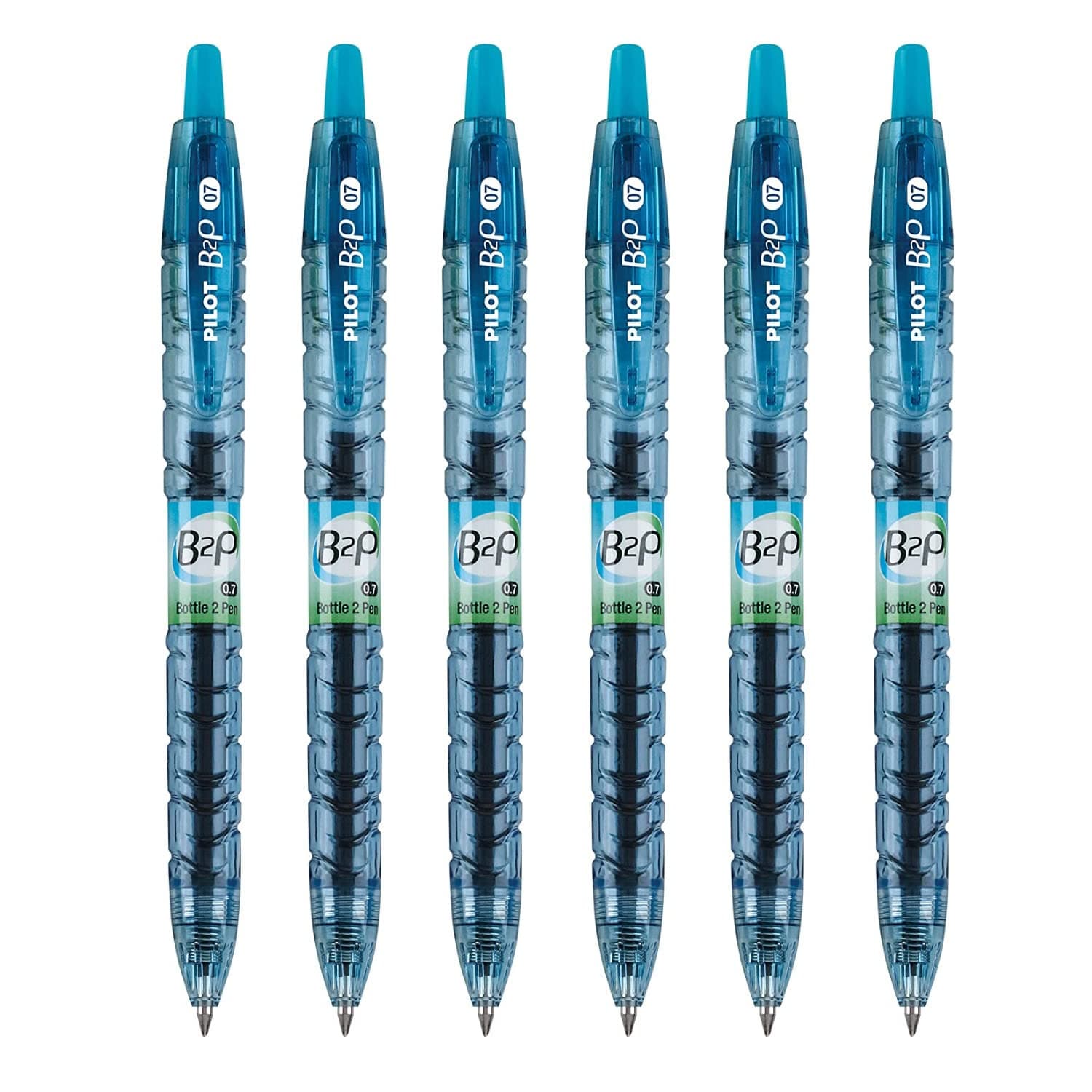 B2P - Bottle to Pen Refillable & Retractable Rolling Ball Gel Pen Made From Recycled Bottles, 0.7mm Fine Point, Turquoise Ink, 6-Pack