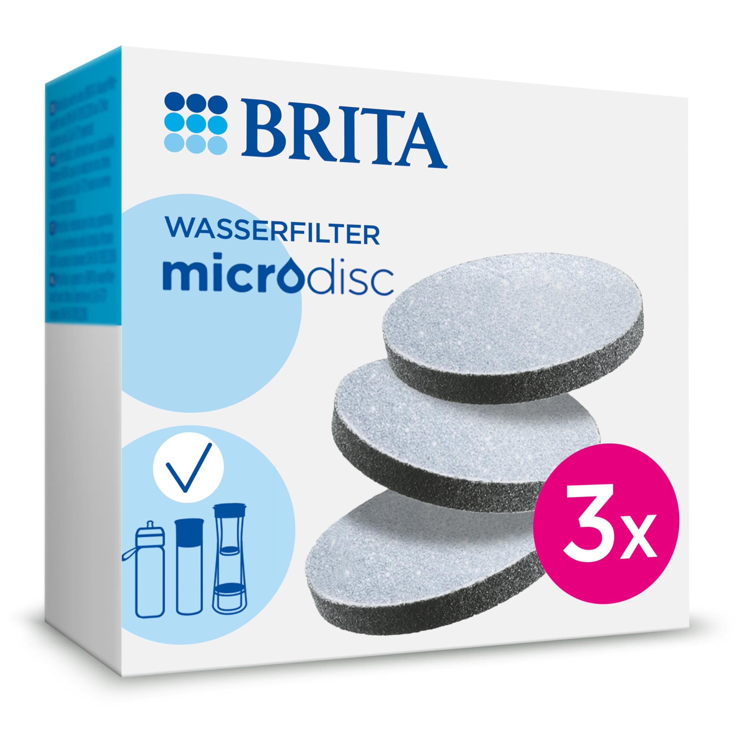 BRITA MicroDisc replacement filter discs for Fill&Go and Filter Bottles, reduce chlorine, microparticles and other impurities - 3 pack