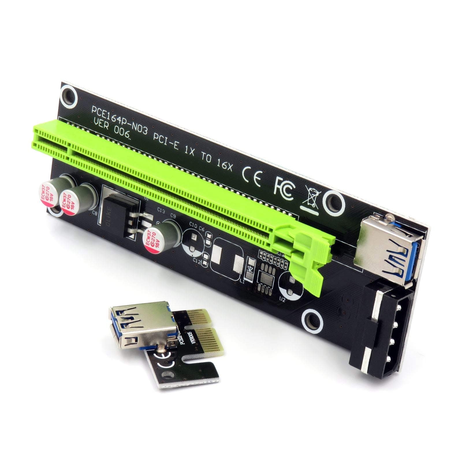 6 Pin PCI-E 1X to 16X Enhanced Powered Riser Adapter Card & USB 3.0 Extension Cable & 6Pin to SATA Power Cable & GPU Riser Adapter, Perfect for GPU Graphic Card Express Ethereum Mining ETH