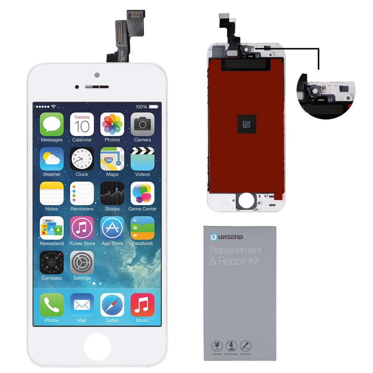 Replacement White LCD Display and Touch Screen Digitizer Assembly. Compatible with iPhone SE and iPhone Model A1723