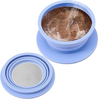 Collapsible Paperless Pour Over Coffee Dripper, Single Cup Travel Pour Over Coffee Maker Camping, Portable Silicone PourOver Coffee Filter with Reusable Metal Mesh Filter (Blue)