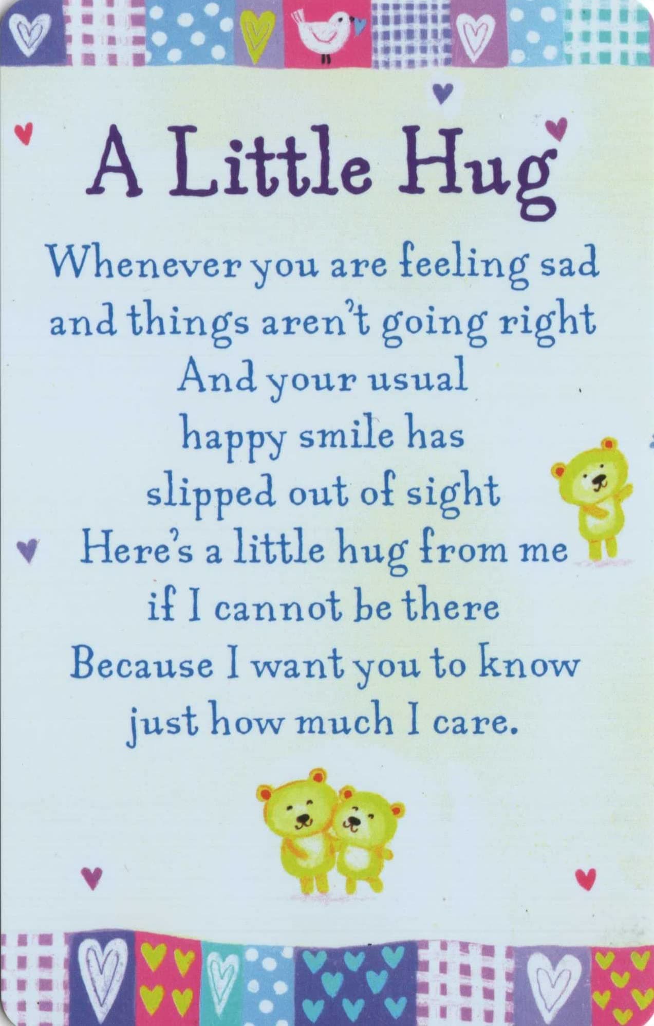 A Little Hug Keepsake Card & Envelope 3.5" x 2" Code K133E