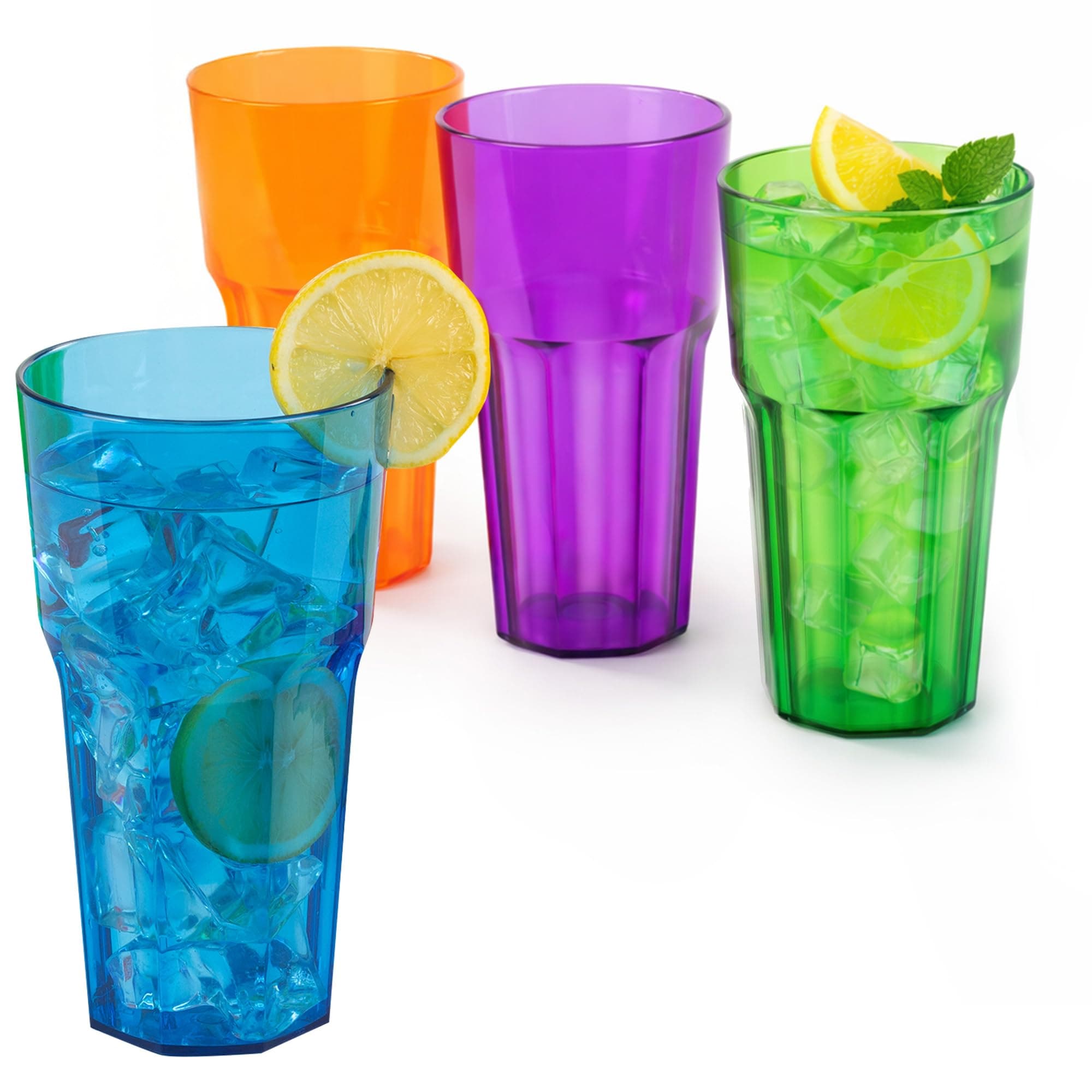 LIVIVO Set of 4 Plastic Tumblers - 600ml Plastic Cups Reusable, Stackable Design, BPA Free, Unbreakable Plastic Glasses - Clear Drinking Tumblers Adults and Kids - Ideal for Picnic, Camping and Party