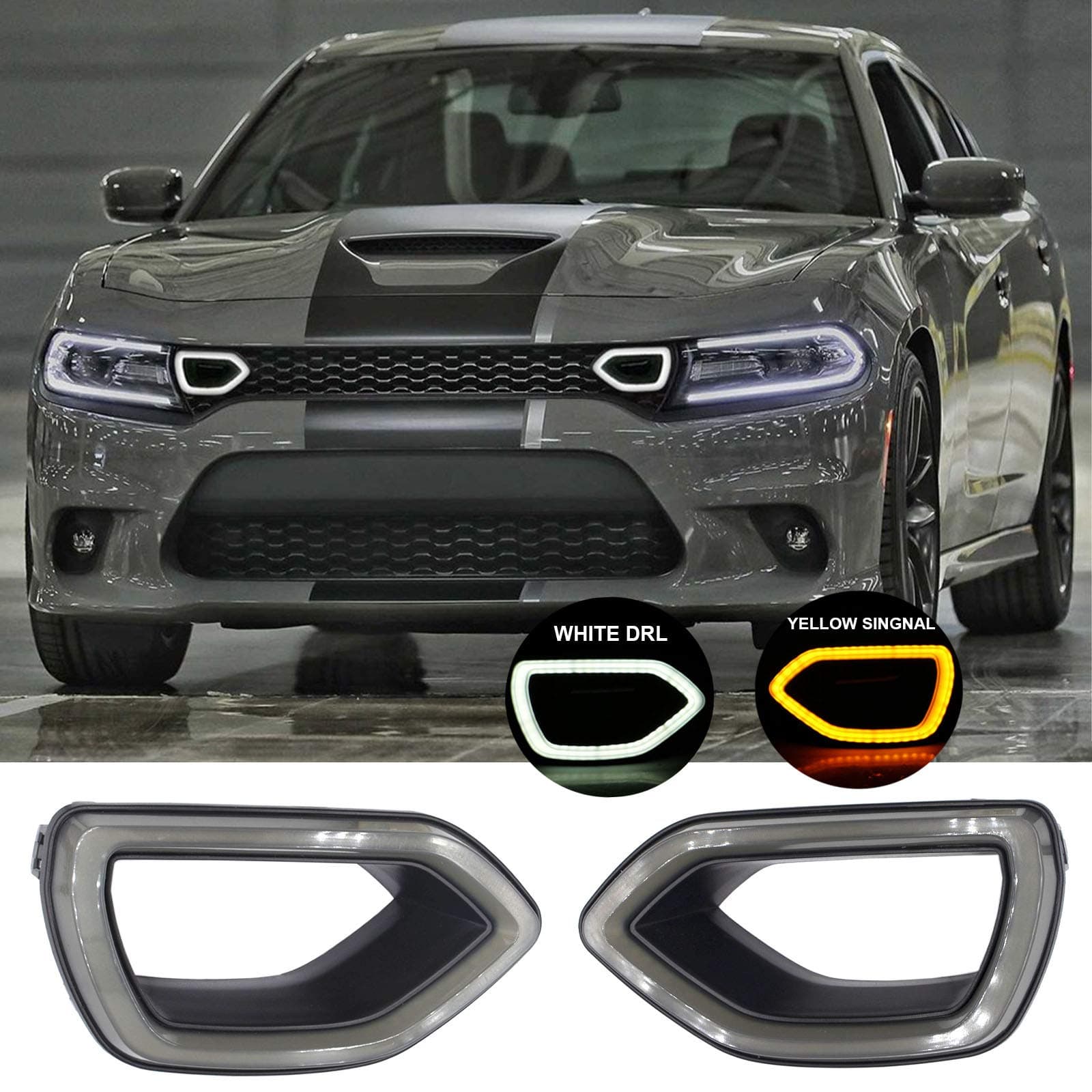 Grille Lights Replacement for SRT Scat Pack Grille Smoke LED Lights Pig Nose Fit for Dodge Charger 2015-2022