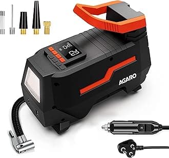 - TI2157 Digital Portable Tyre Inflator/Pressure Gauge, 12V DC/230V AC for Home and Car, up to 150 PSI, LED Light, Digital Display, For Bike, Bicycles and Other Inflatables (Black).