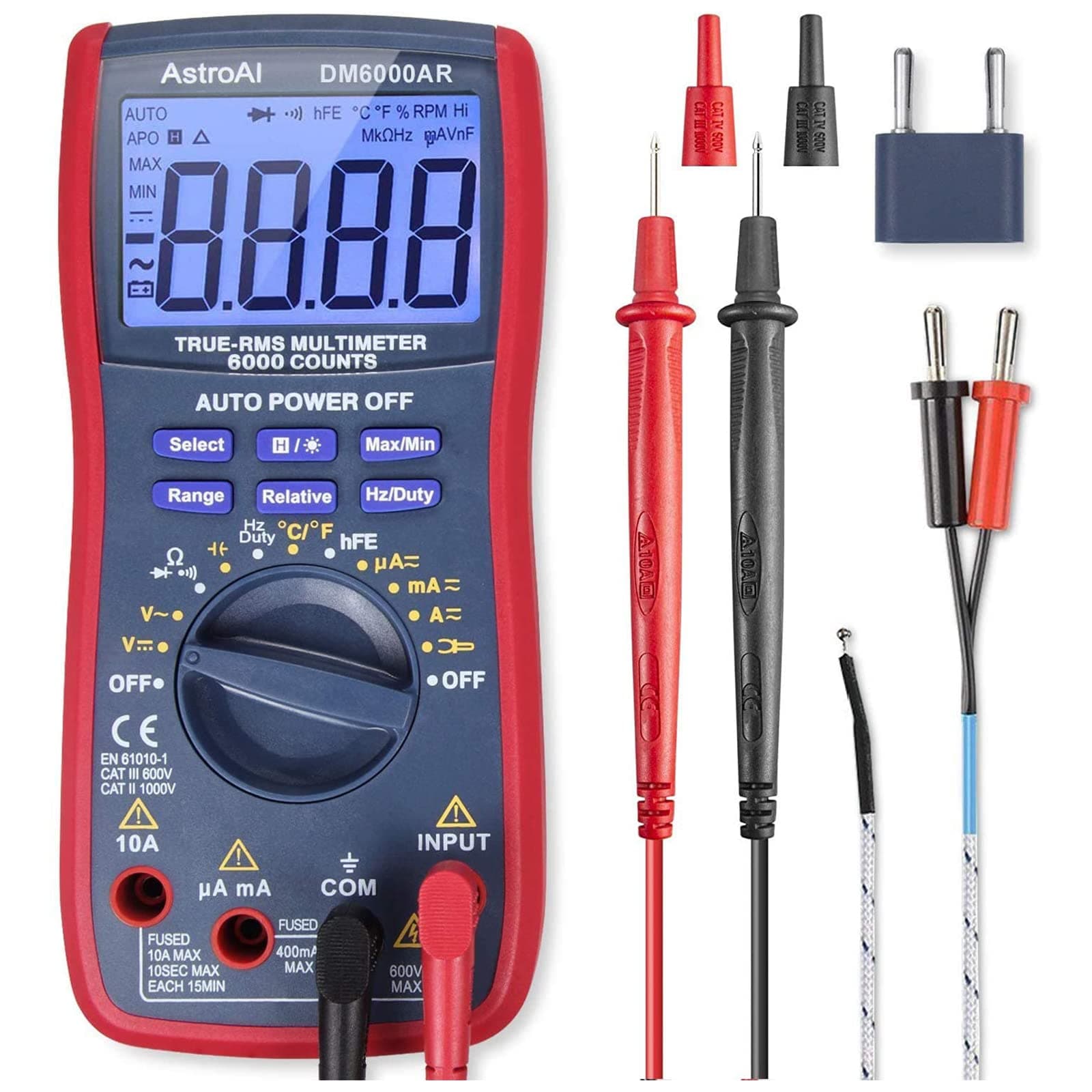 AstroAI Professional Digital Multimeter, Digital Voltmeter, TRMS 6000 Counts, Automatic and Manual Measurement, Voltage/Current/Resistance/Temperature/Continuity/Capacity/Frequency/Diode/Transistor