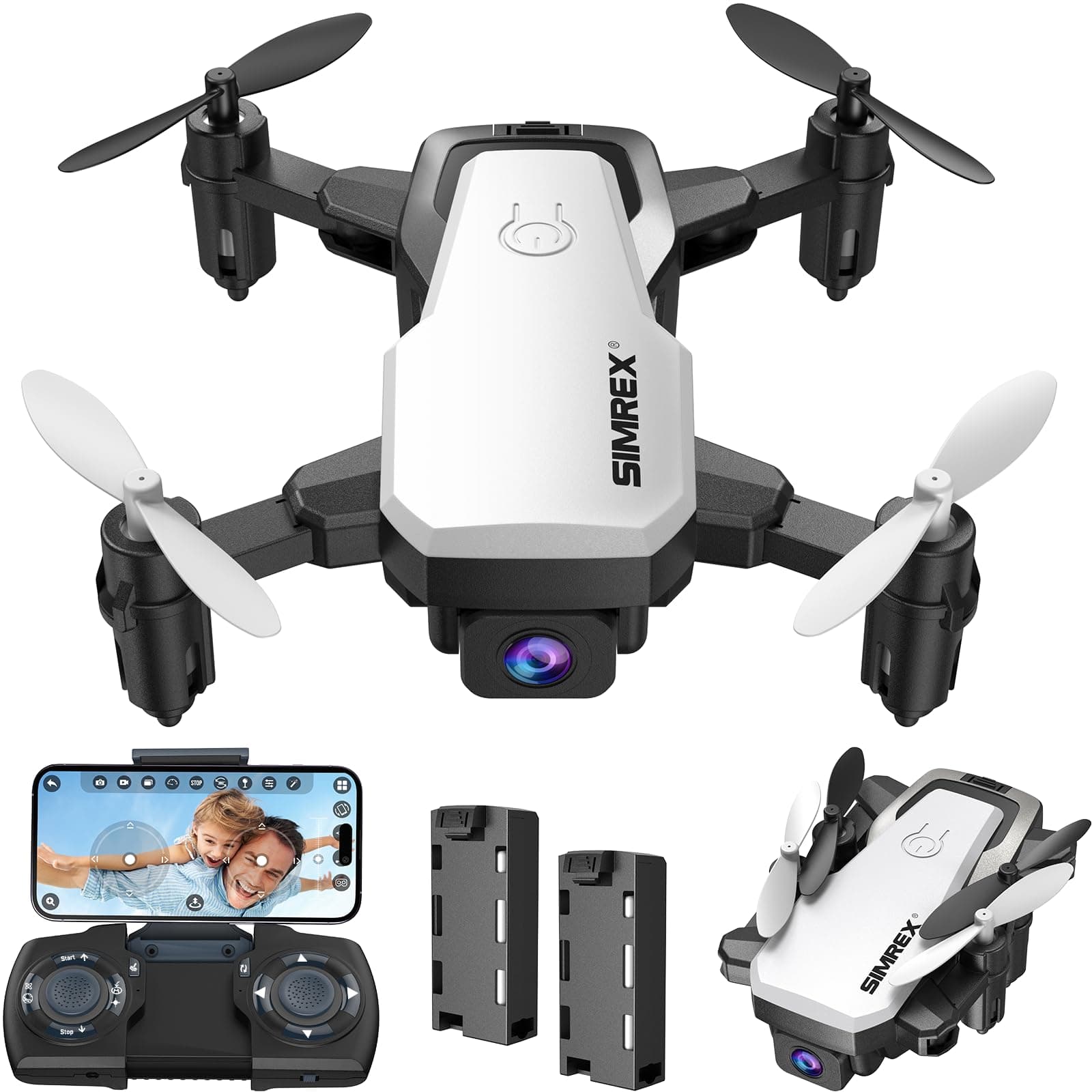 X300C Mini Drone with Camera 720P HD, RC Quadcopter Foldable, Altitude Hold, 3D Flip, Headless Mode, Gravity Control and 2 Batteries, Gifts for Kids, Adults, Beginner, White
