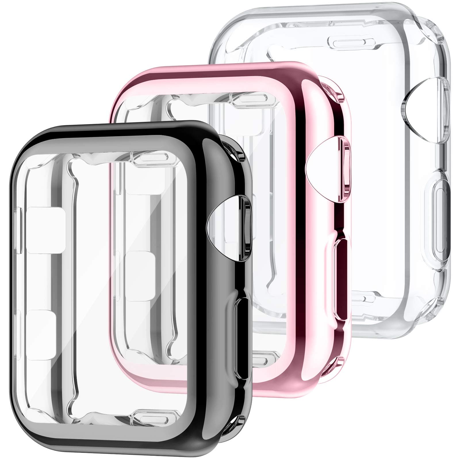 WASPO 3 Pack Case Compatible with Apple Watch Series 5/4/3/2/1 Screen Protector, TPU Full Coverage High Defination Clear Ultra-Thin Cover Compatible with iwatch 38mm 42mm 40mm 44mm (40mm)