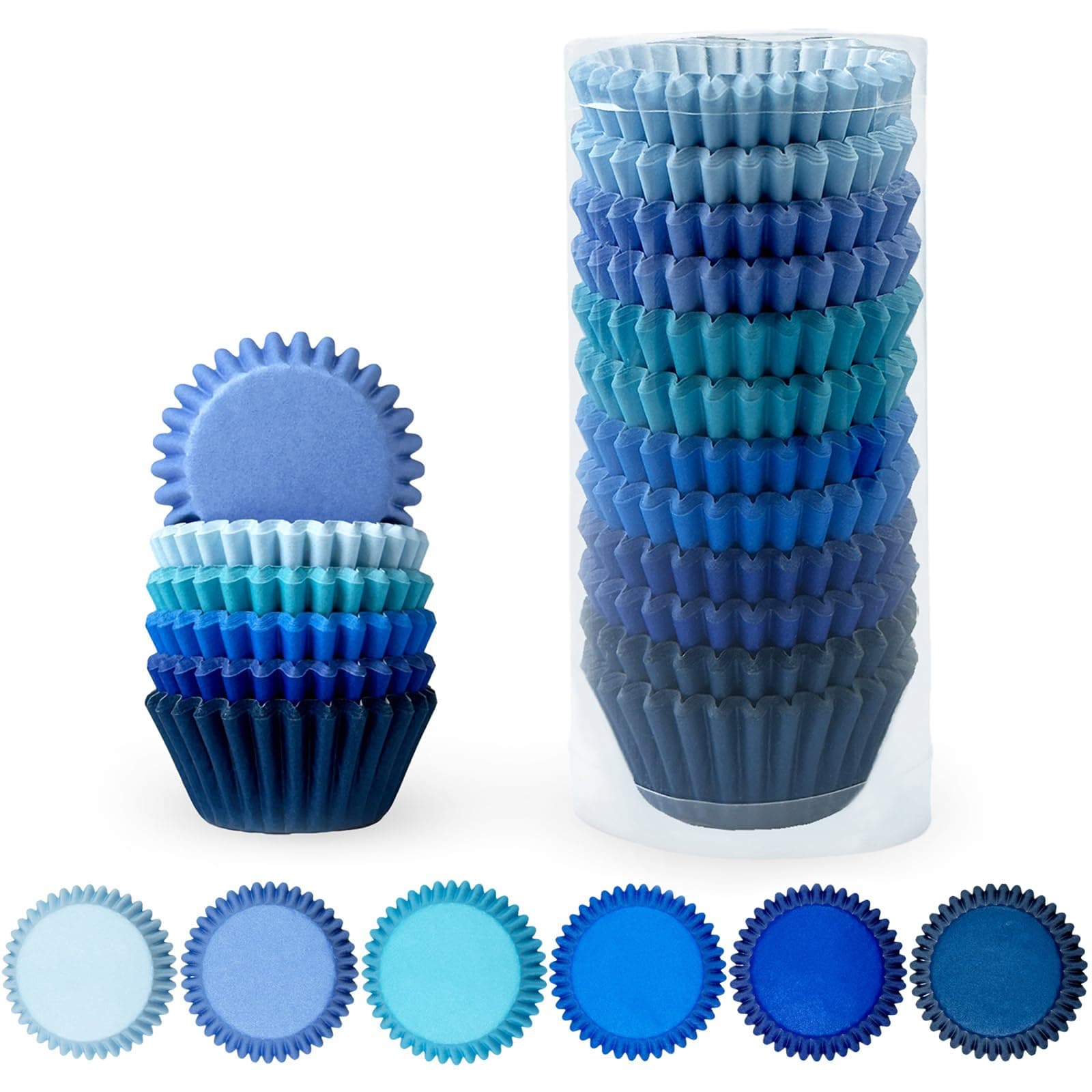 qiqee Mini 300-Count Cupcake Liners Cupcake Cups Food Grade 6 Solid Blue Colors Cupcake Papers Baking Cups Cupcake Wrappers (Mini Size)