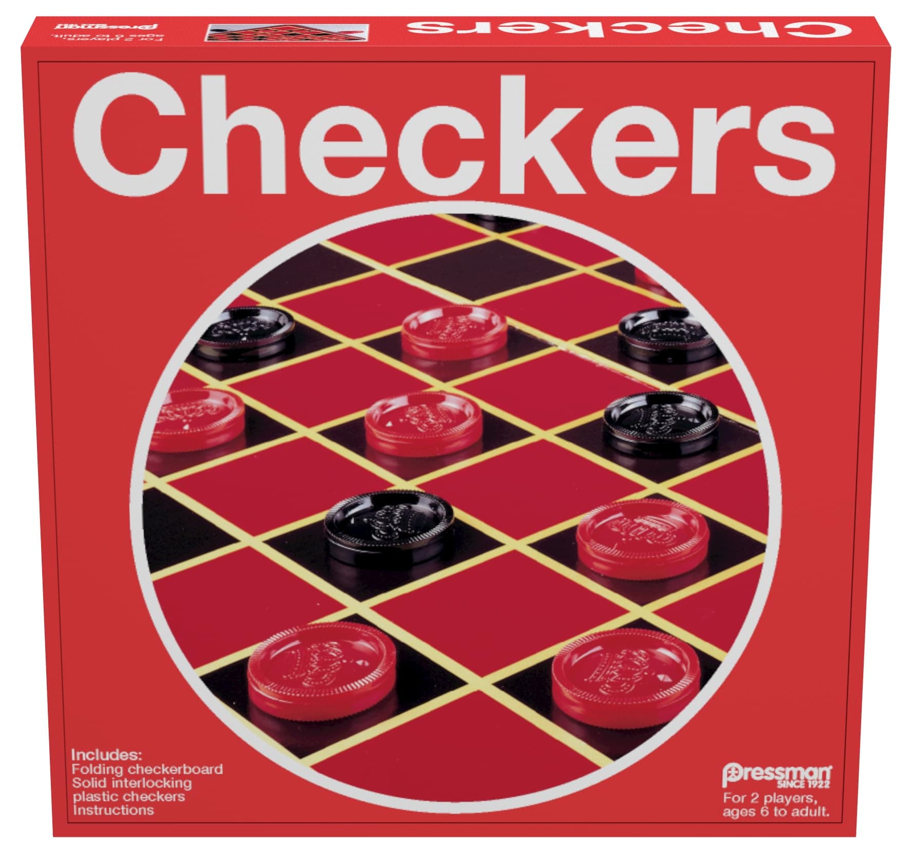Pressman Checkers - Classic Game With Folding Board and Interlocking Checkers,5"