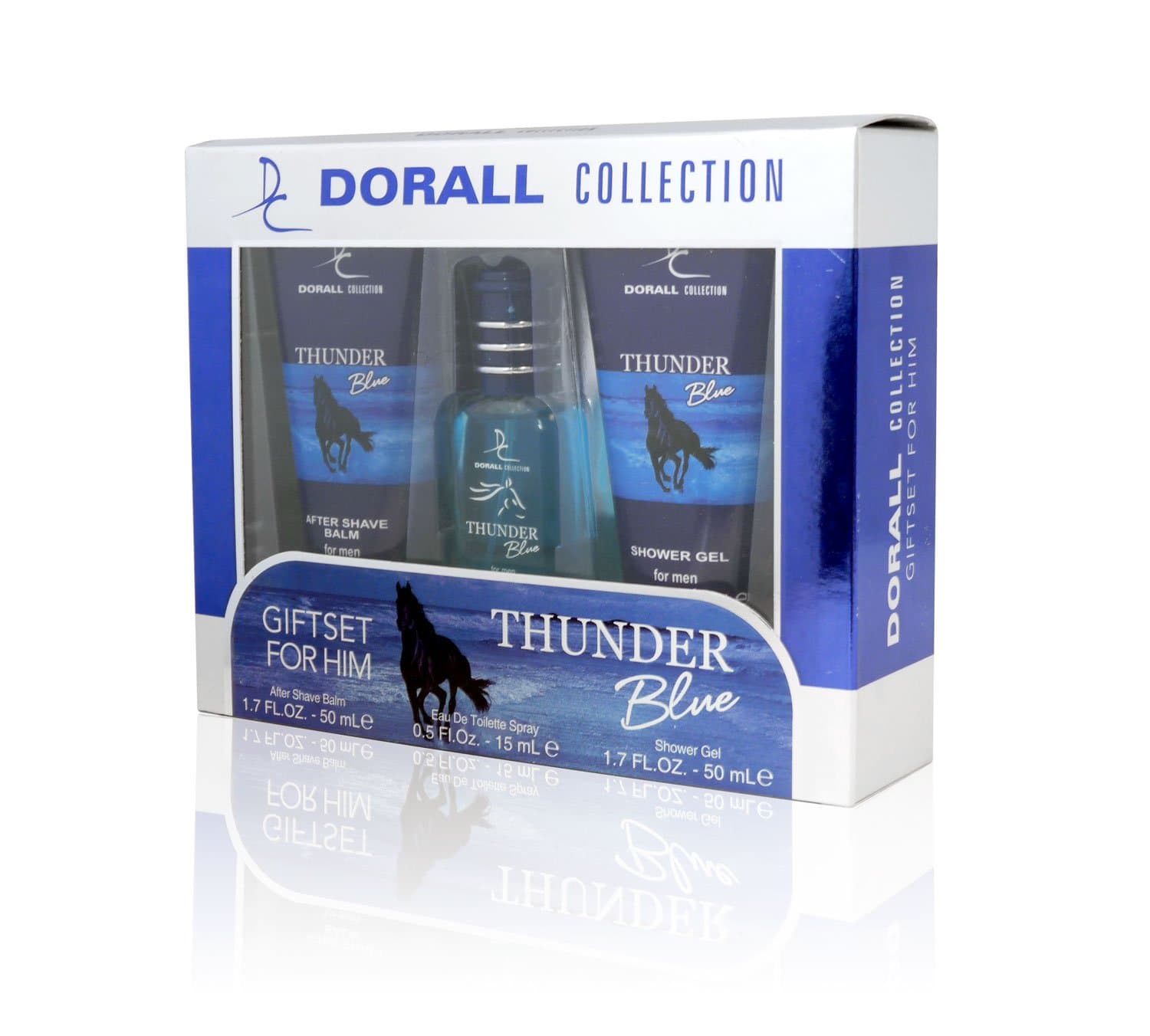 Dorall Collection Thunder Blue Men Gift Set for Him, 3 Piece - Aftershave Balm, EDT Fragrance & Shower Gel