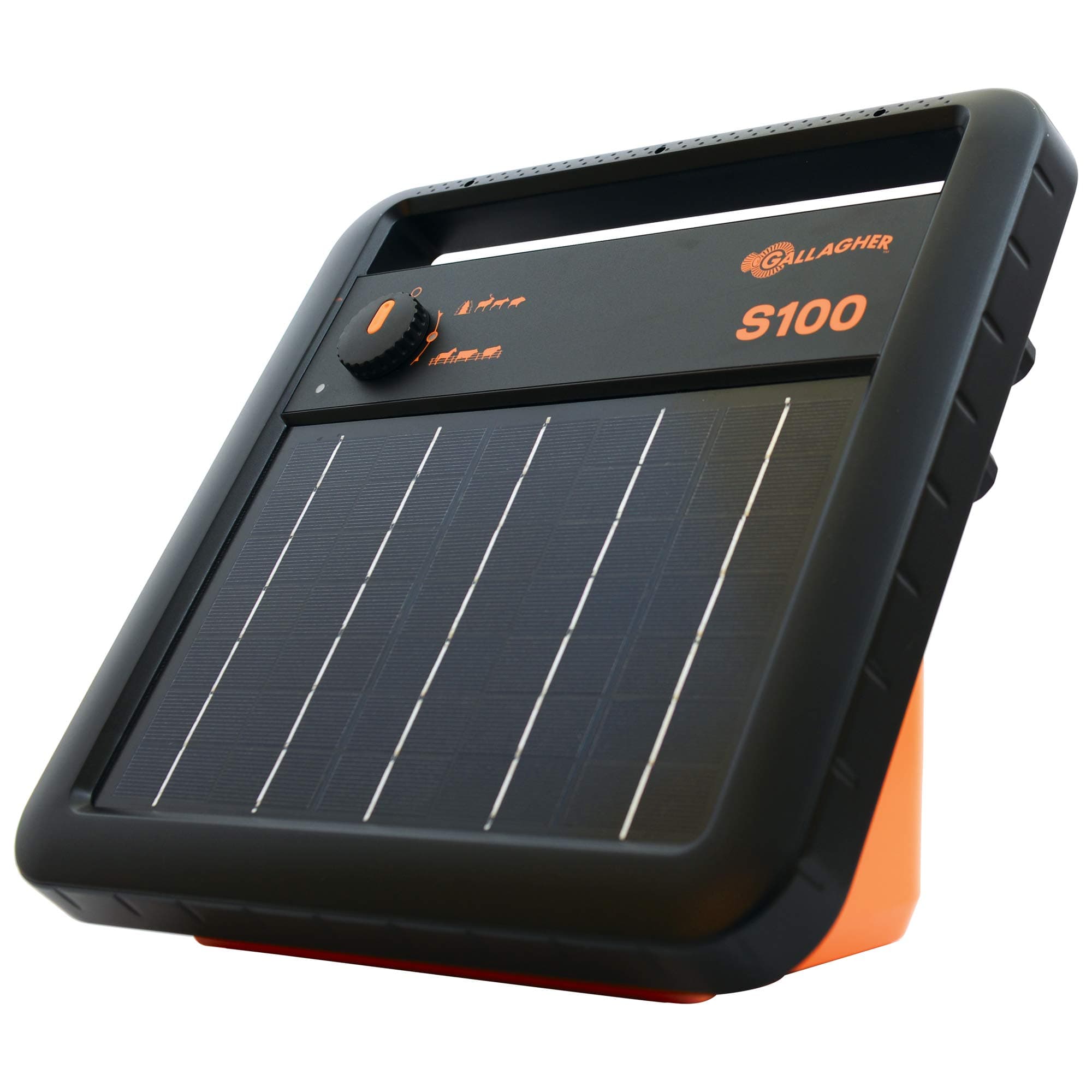 S100 Solar Electric Fence Charger | Powers Up to 30 Mile / 100 Acres of Fence | Low Impedance, 1.0 Stored Joule Energizer | Battery Saving Technology | Solar Battery & Leadsets Included