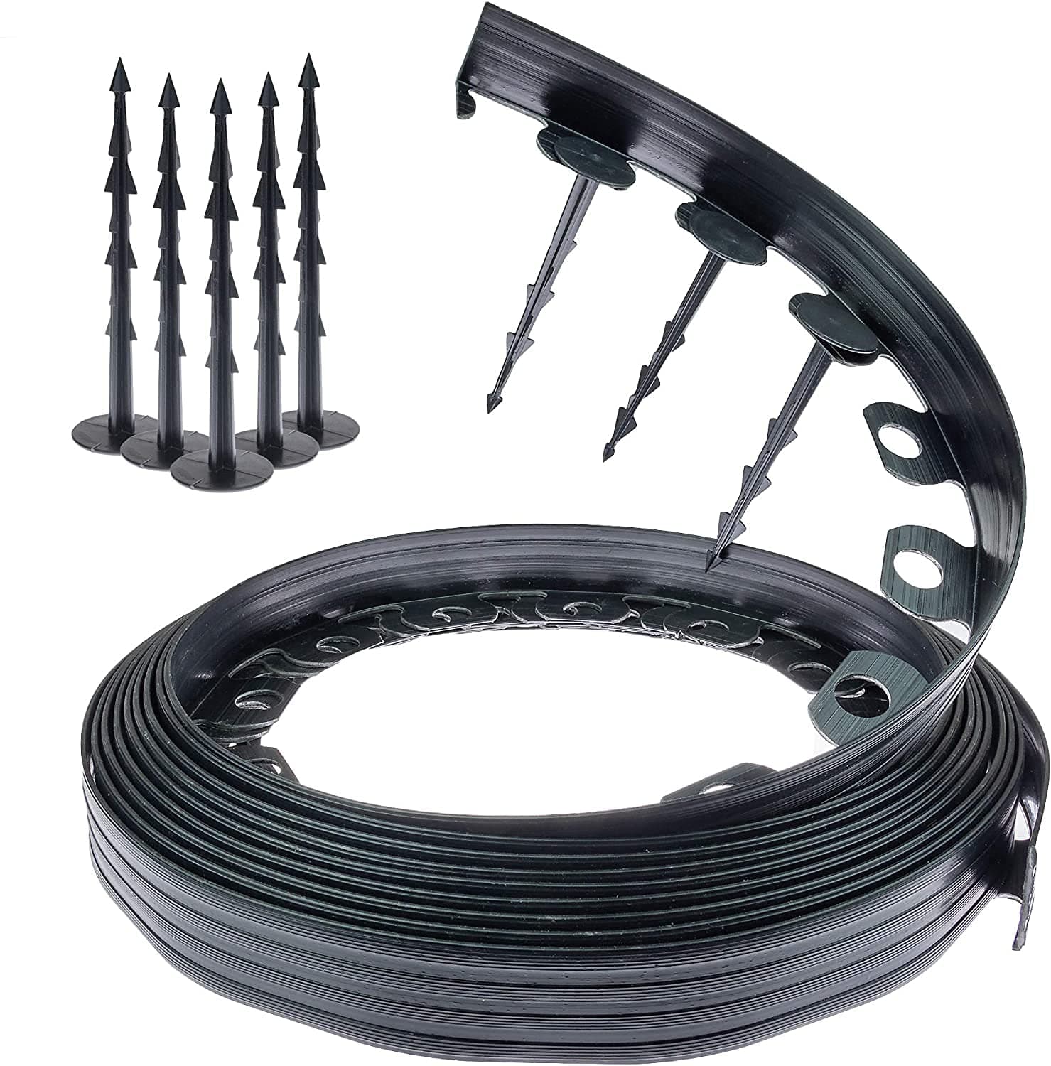 Chrispol System Lawn Edging Black 10 m - Flower Bed Edging Round - 10 m Long 4 cm High Including 60 Mounting Nails
