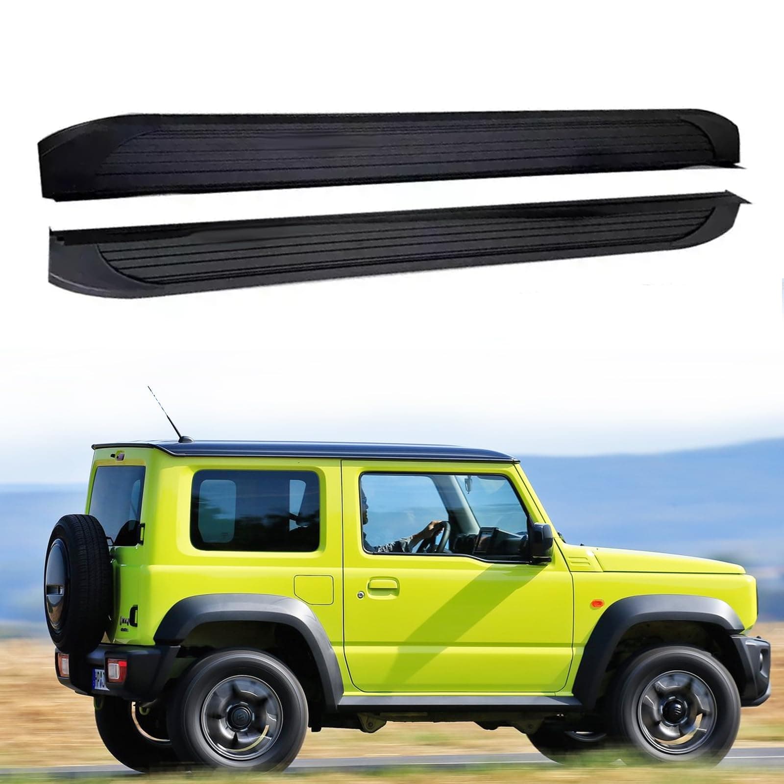 2Pcs Running Boards Side Steps Peals Nerf Foot Protector Bar Black with Brackets Fits for Jimny JB64 2019 2020 2021 2022 2023 2024 2025 (2 Door)