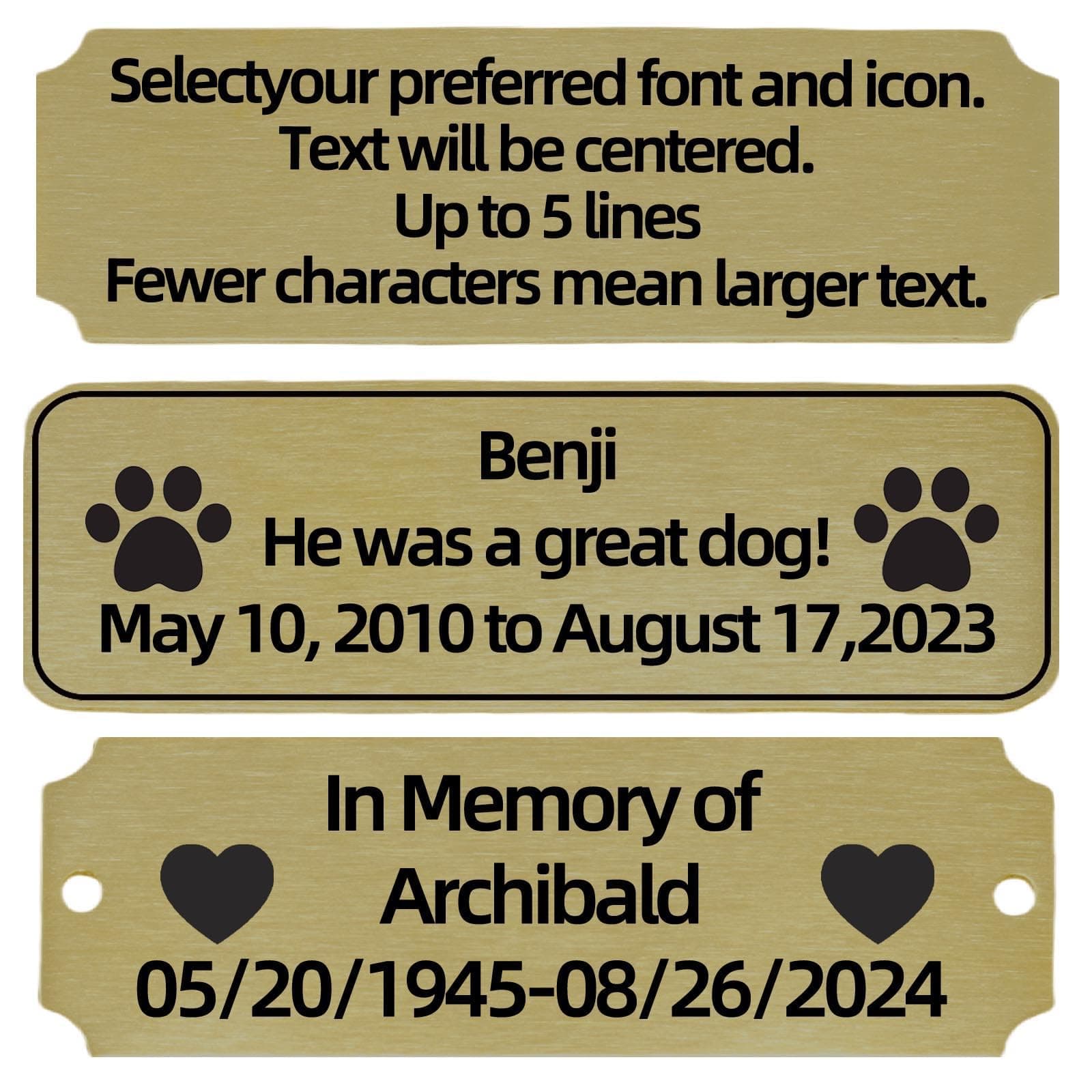 Engraved Custom Name Plate,Brushed Stainless Steel Personalized Name Plaque,Metal Engraving Custom Name Plate with Adhesive Backing or Screws for URN,Trophy, Picture Frame (Brass)