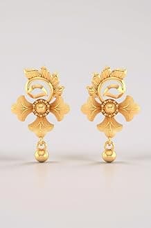 P.C. Chandra Jewellers Womens 22KT (916) Yellow Gold Floral Drop Earrings With Ornate Design And Ball Accent - 0.95 Grams