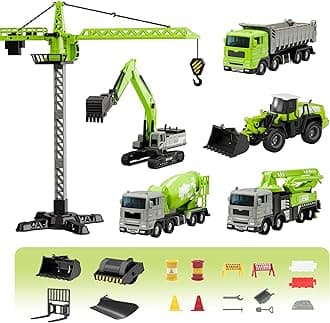 iPlay, iLearn Construction Toys Truck for Boys 3-5, Kids Crane Excavator Digger Dump Tow Trucks Bulldozer Forklift Vehicles Set, Play Cars Sandbox, Birthday Gifts for 4 6 7 8 Year Old Toddlers Girls