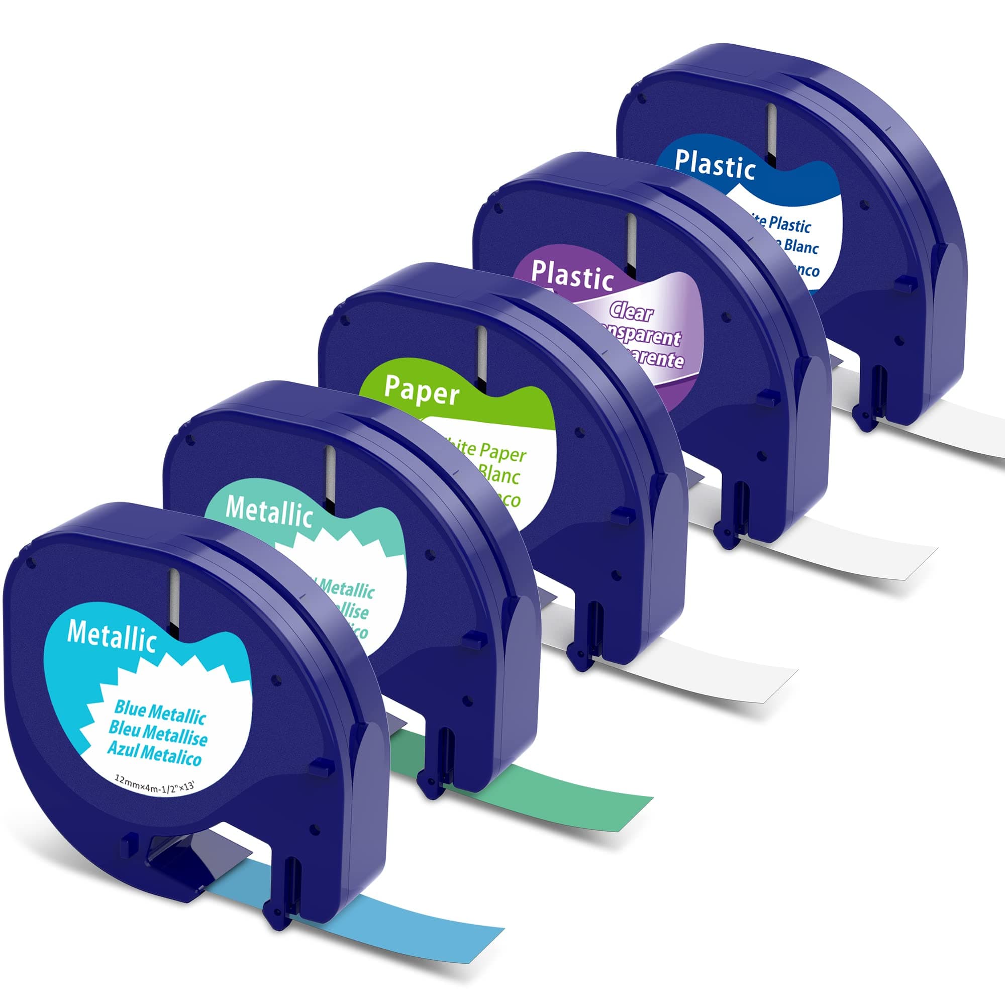 Compatible with Dymo Plastic Label Tape, Replacement for Dymo Letratag Label Refills 12mm x 4m 1/2 x 13 Color Tape 91331 91330 16952 Work for Dymo Letra Tag LT-100H LT-100T QX50