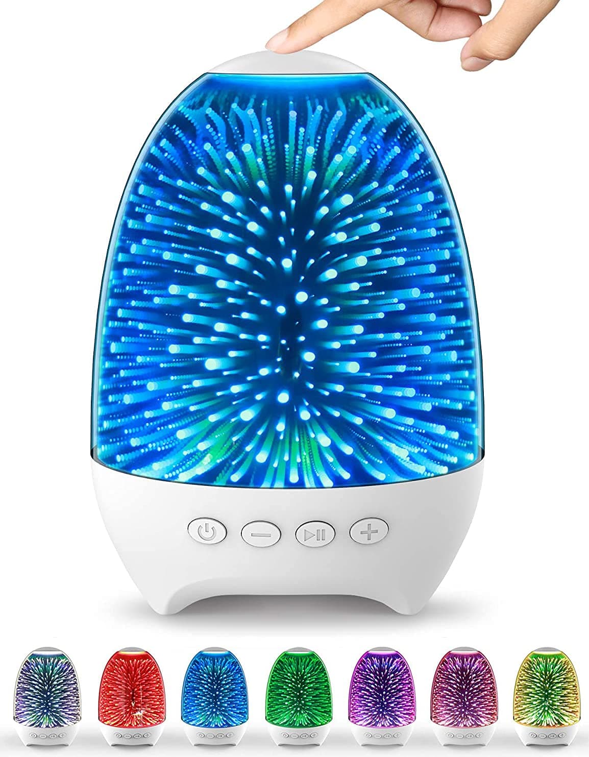 Night Light Bluetooth Speaker, 3D Glass Fireworks Lamp with Touch Control, 7 Colors & Gradient Mode, Rechargeable Bedside Light for Bedroom, Gift for Kids, Teens & Adults (Galaxy White)