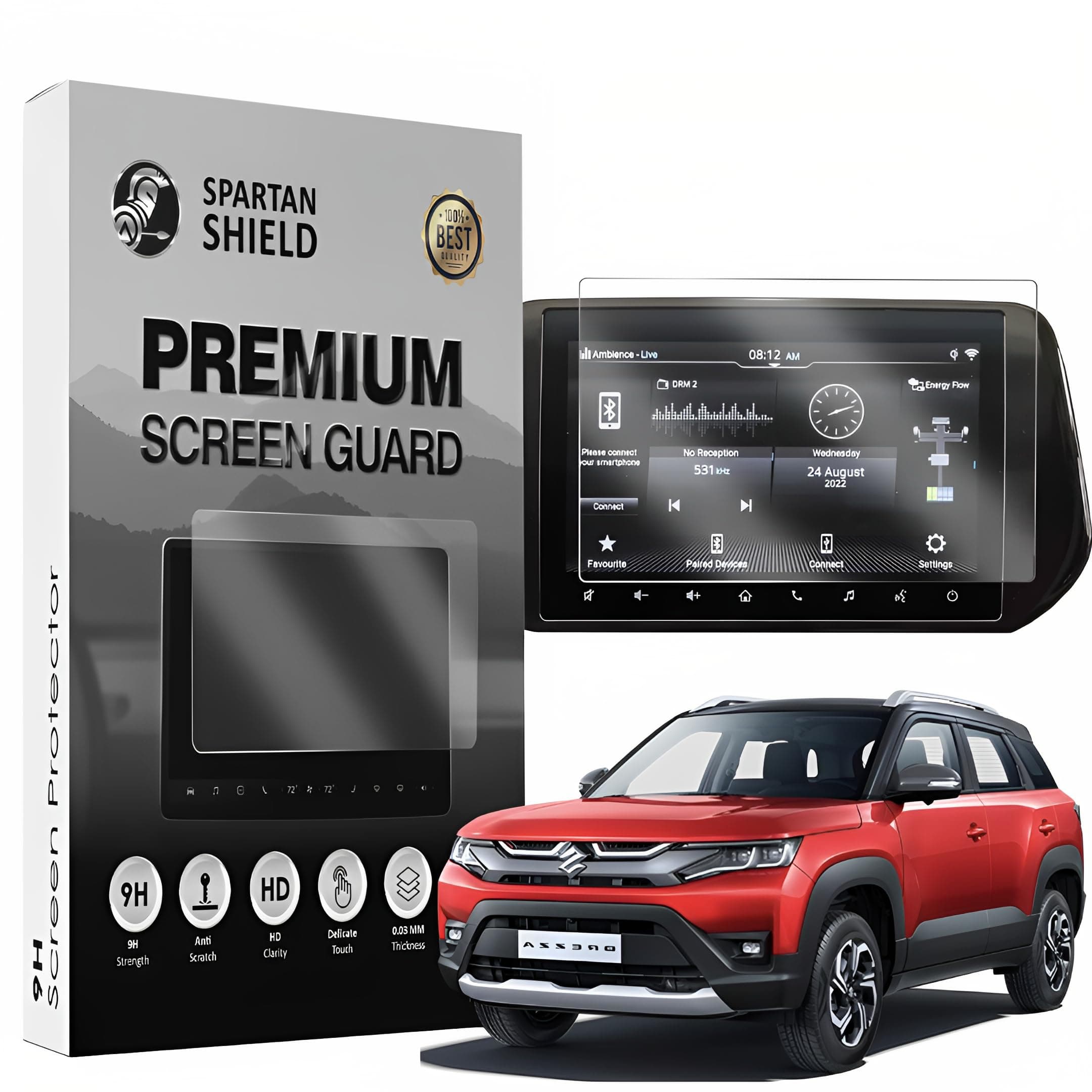 Spartan Shield 9H TouchScreen Protector for Maruti Suzuki BREZZA 2022 ZXI+ 9 INCH || Music Infotainment System Display Screen Guard || GPS Navigation Touch Screen Accessory [Not Tempered Glass] (9 Inch)