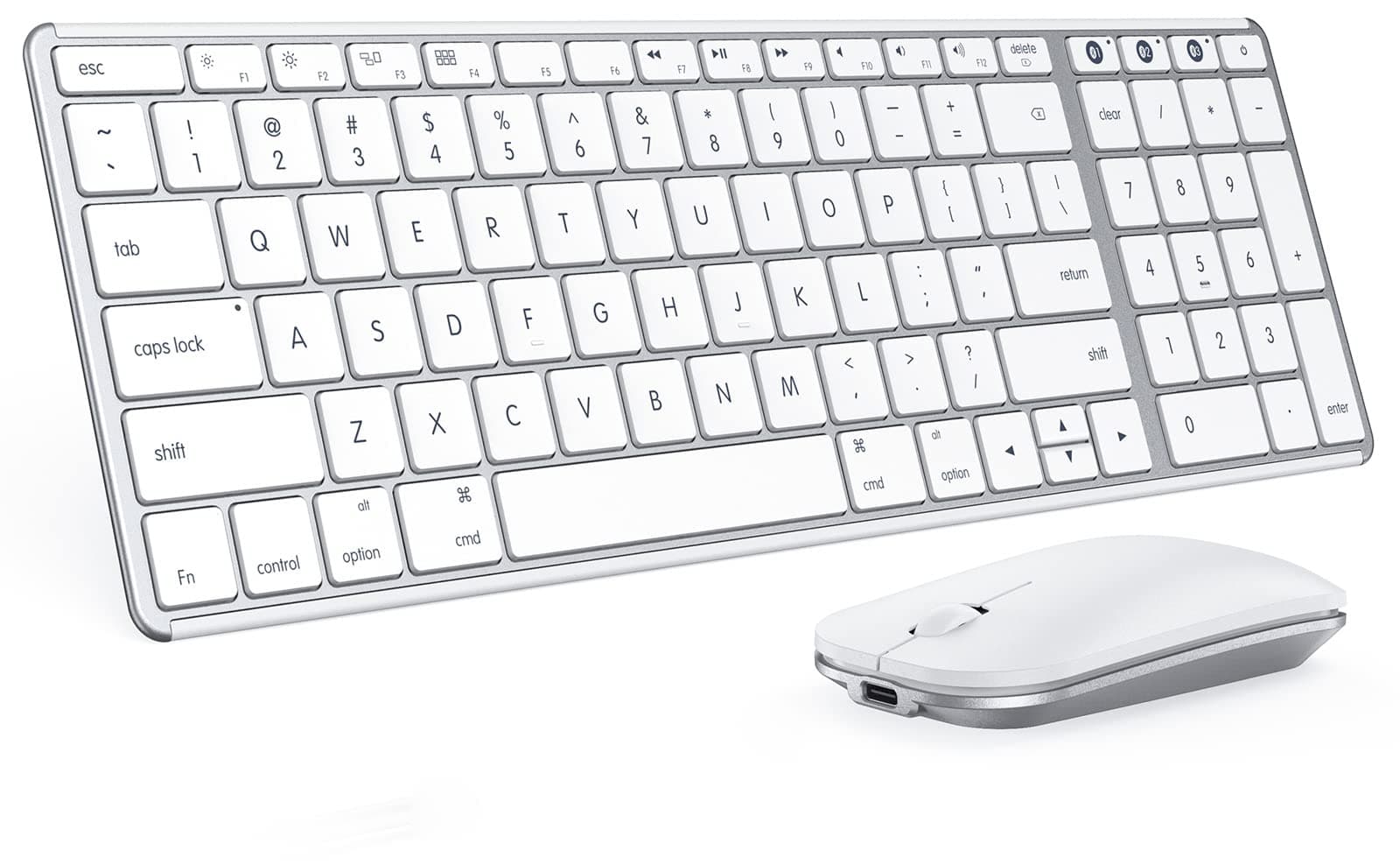 Wireless Keyboard and Mouse Compatible with MacBook Pro/Air, iPad (White, Silver)