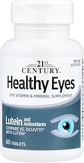 Healthy Eyes with Lutein Tablets, (60 Count), Eye Vitamins & Mineral Supplement with Antioxidants for Vision Support, Eye Health Supplements for Adults & Seniors, Non GMO & Gluten Free