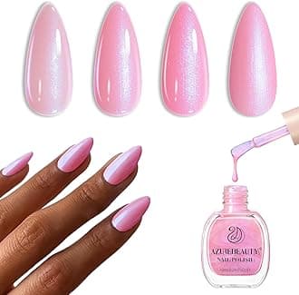 AZUREBEAUTY Pearl Pink Nail Polish Quick Dry Shimmer Light Pink Natural Nail Lacquer Fingernail Polish High Shine Salon-Quality Women Gift