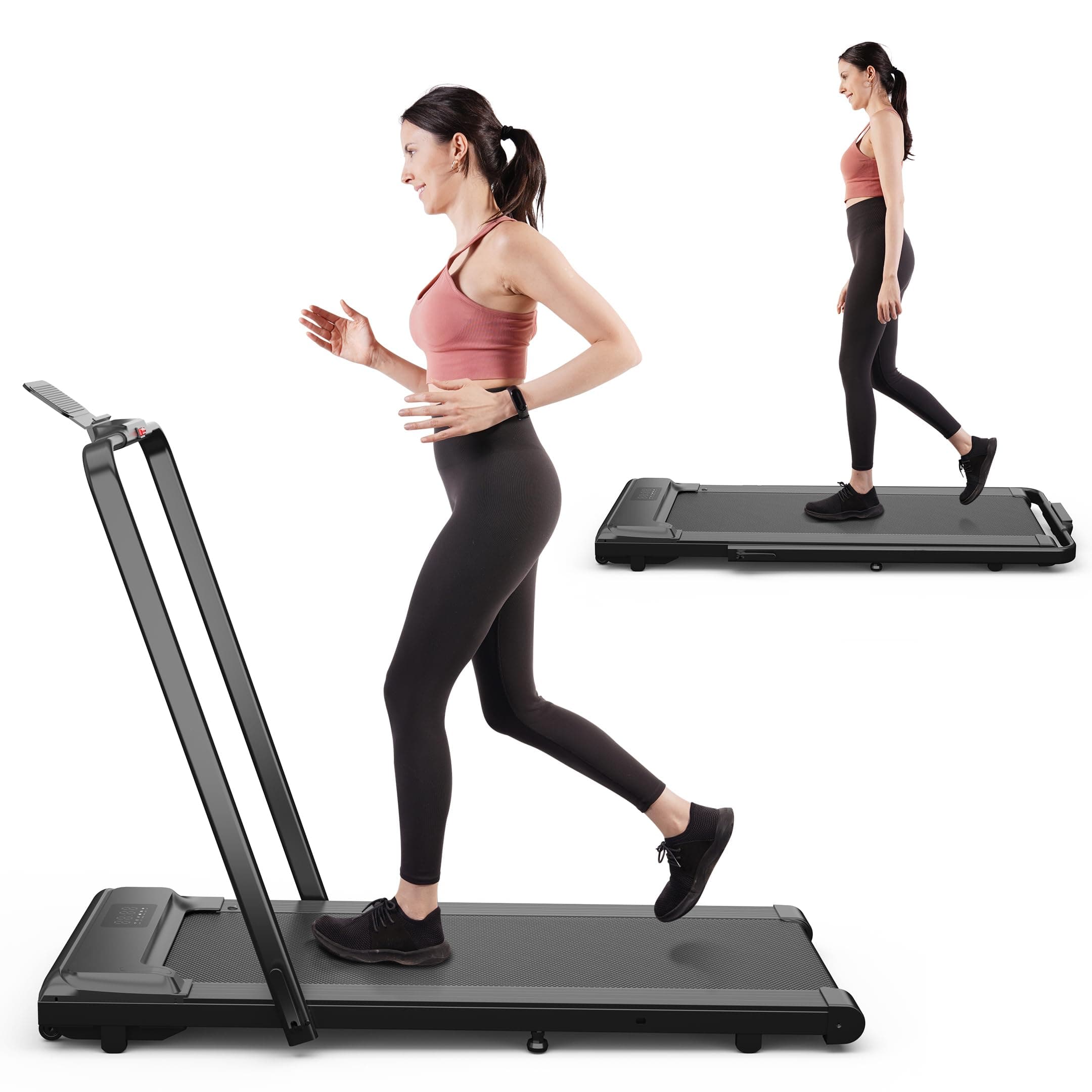 2 in 1 Under Desk Treadmill, 3.0HP Folding Treadmill with 300 LBS for Home, Portable Compact Walking Pad with 12 Programs (Black)