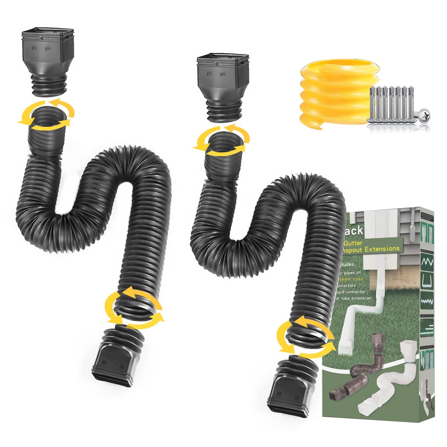NAACOO Gutter Downspout Extensions, Catch Basin + 3pcs Pipes, Low Profile Downspout Extender - Each Flexible Pipe is 8.2ft, 3 Pipes can Connected into Whole. Protect Your Foundation.
