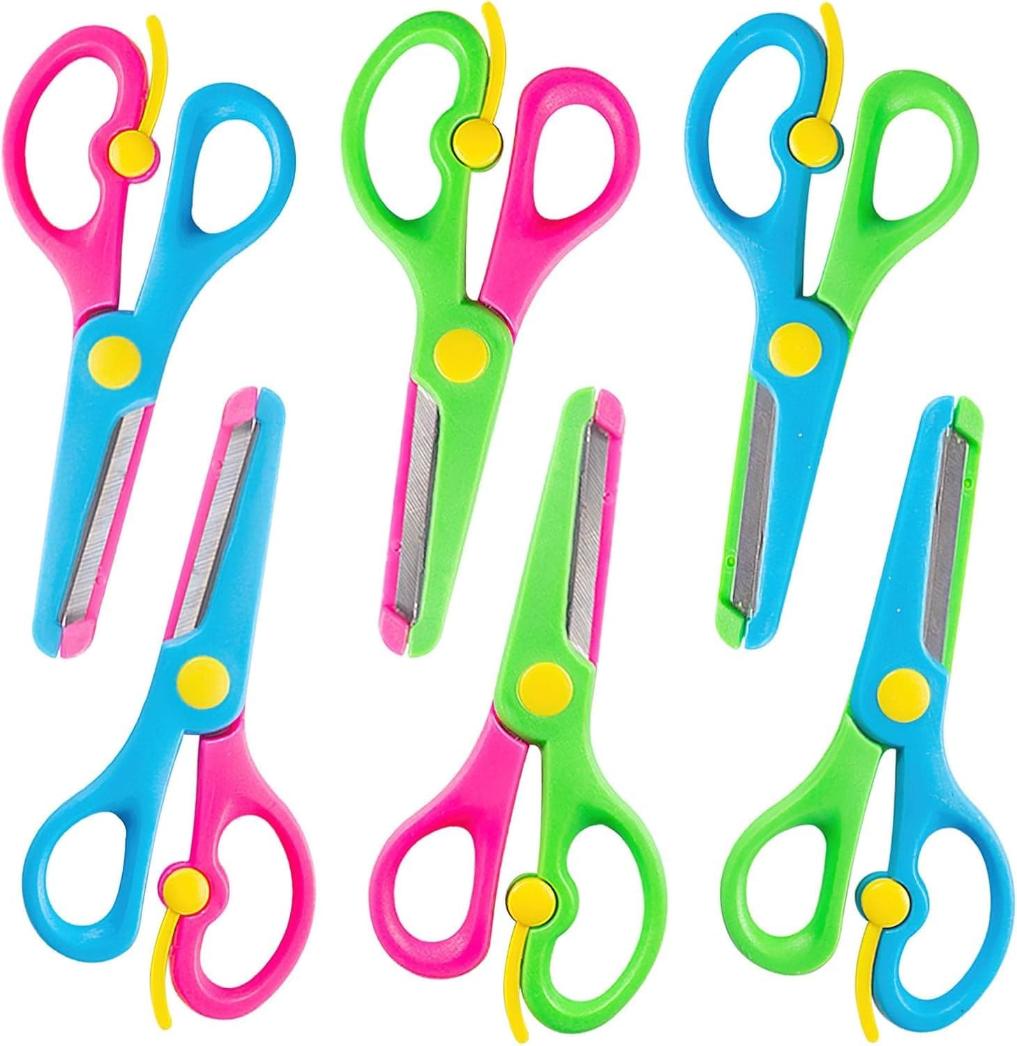 Kids Craft Scissors, 6PCS Blunt Tip Safety Scissors Stocking Stuffer for Toddler, Anti-Pinch Design for Child Hand-Eye Coordination Development, Art Craft Scrapbooking Supplies