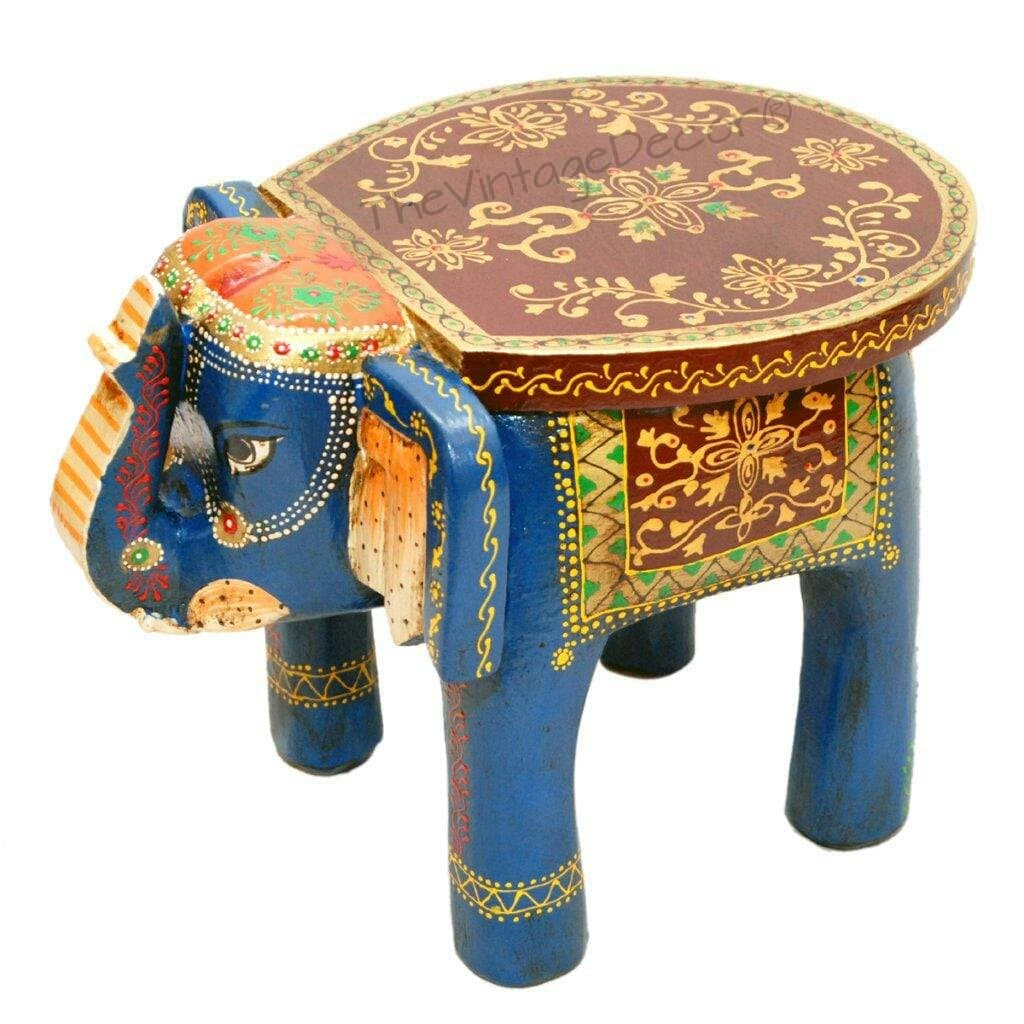 Vintage Clock Mango Wood Elephant Table (15 Inch, Multicolour)